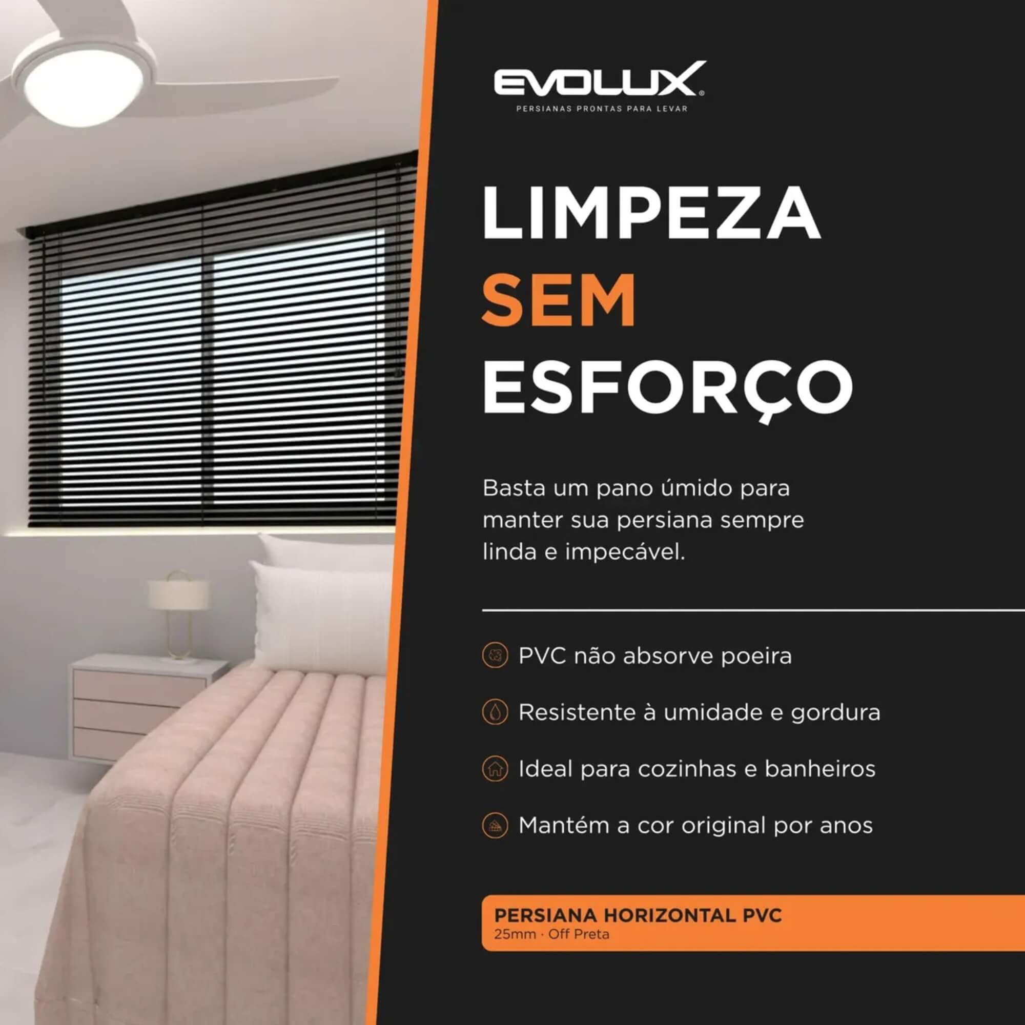 Persiana Horizontal Off PVC 25mm 120x130 cor Preta Conthey Evolux - D148033CON