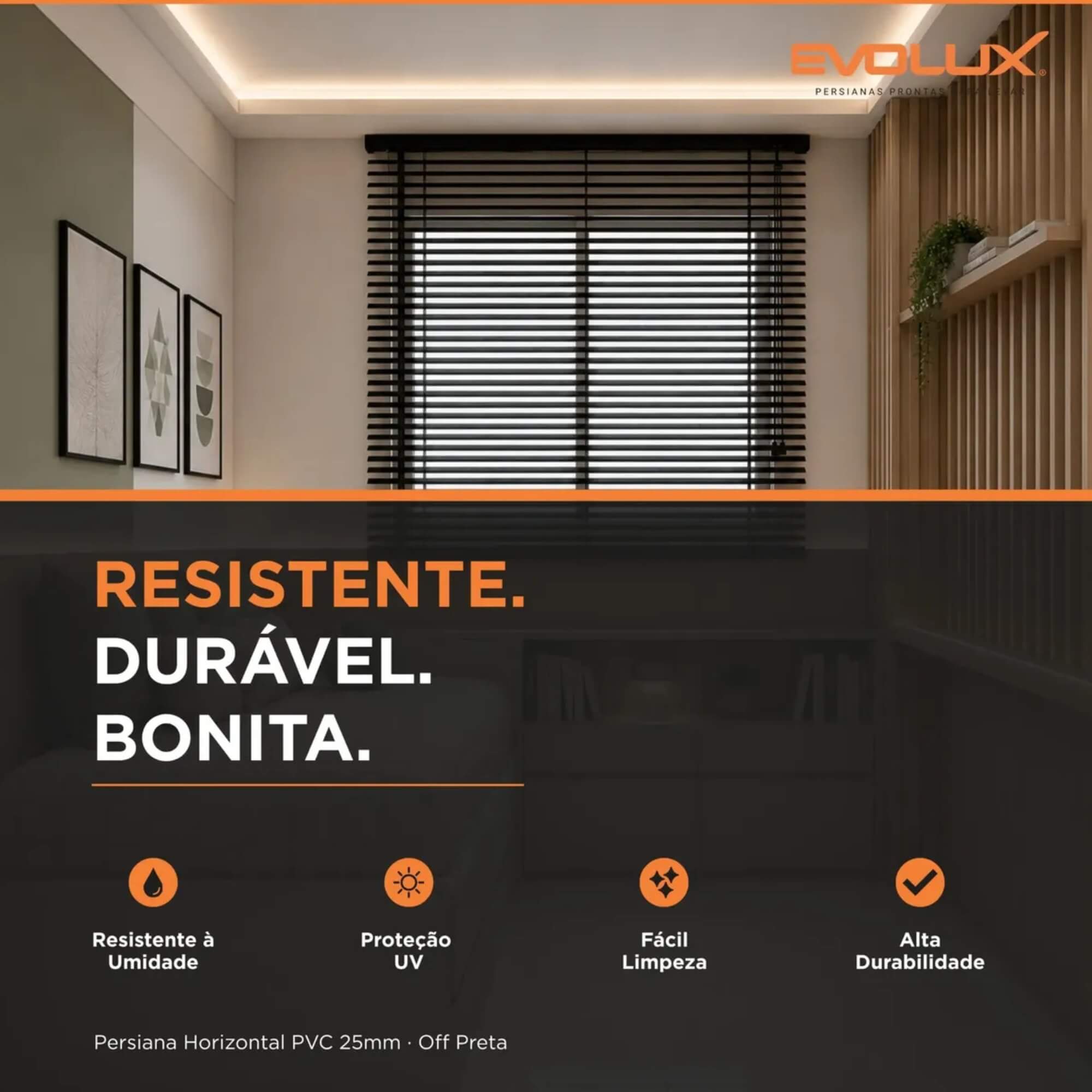 Persiana Horizontal Off PVC 25mm 120x130 cor Preta Conthey Evolux - D148033CON
