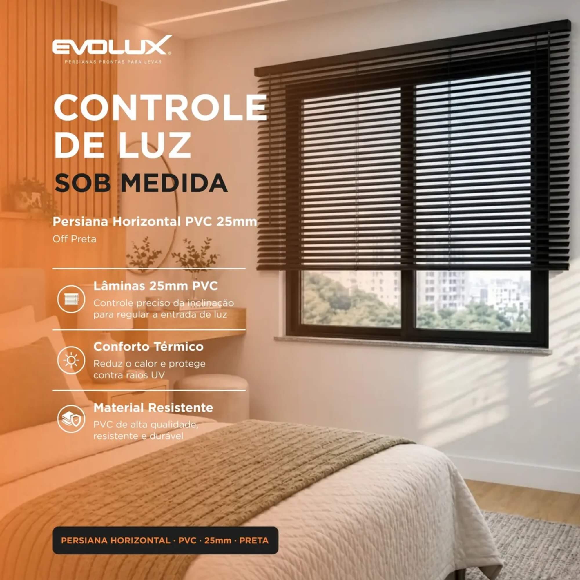 Persiana Horizontal Off PVC 25mm 120x130 cor Preta Conthey Evolux - D148033CON