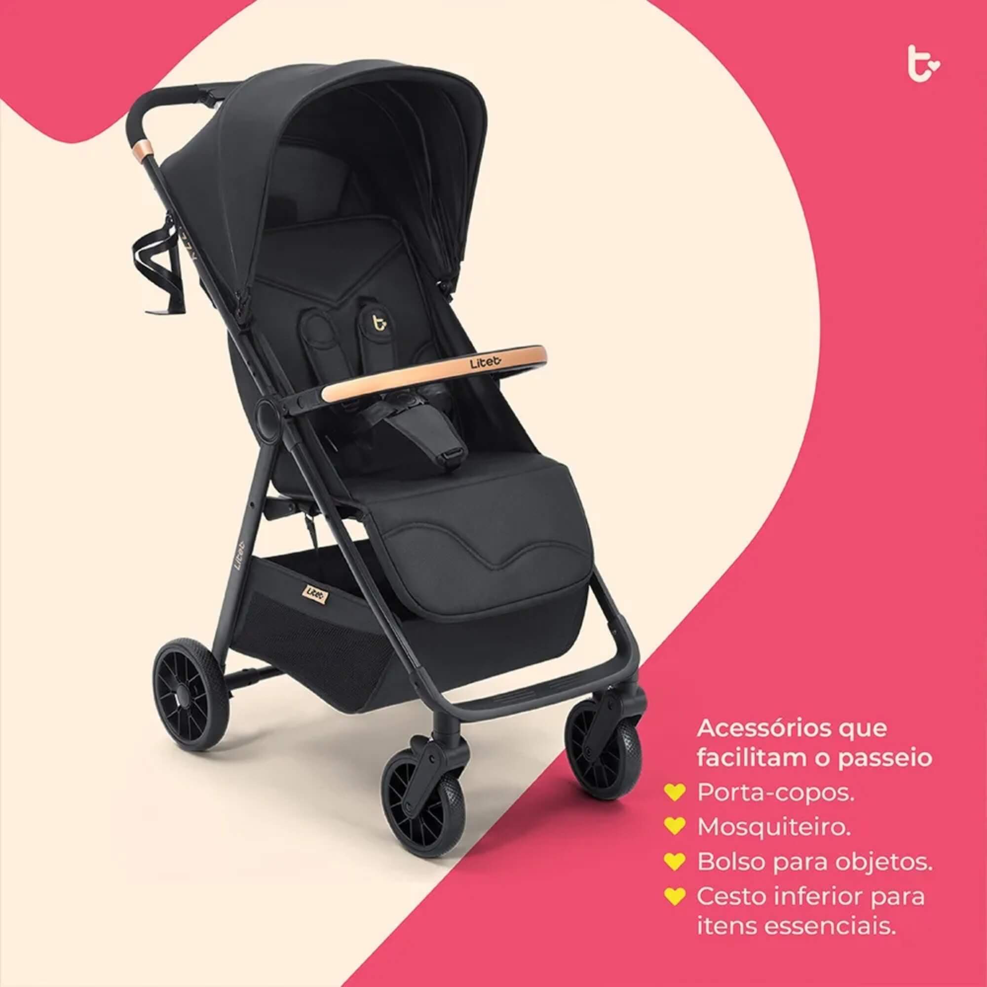 Carrinho Compacto Izzy até 15Kg cor Preto Litet - BB479