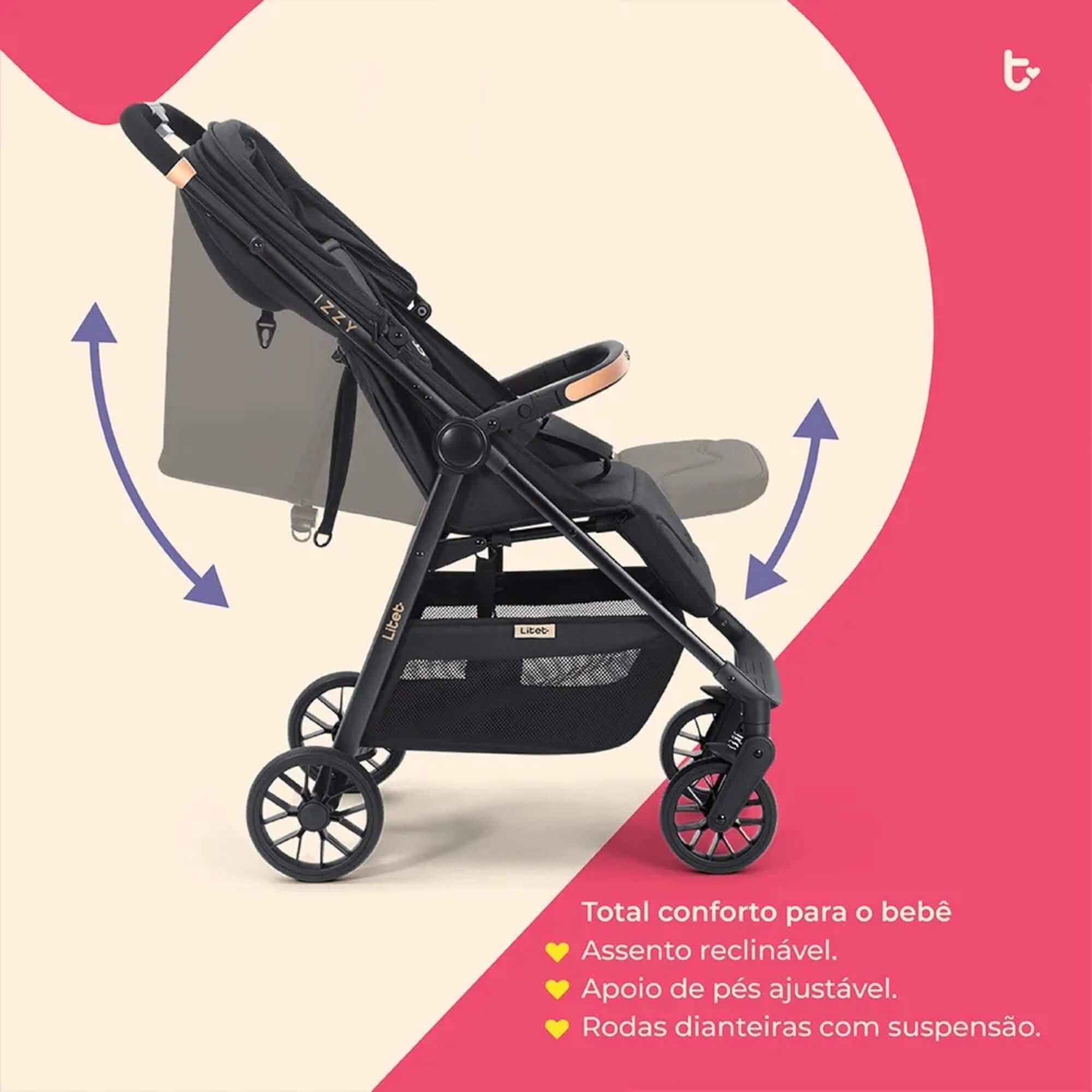Carrinho Compacto Izzy até 15Kg cor Preto Litet - BB479