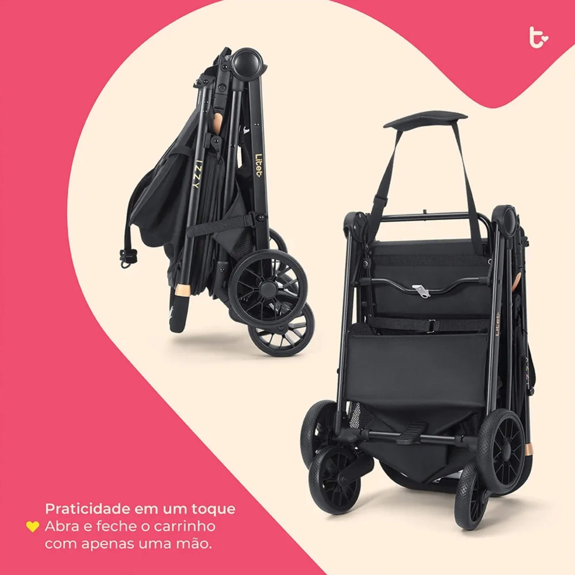 Carrinho Compacto Izzy até 15Kg cor Preto Litet - BB479