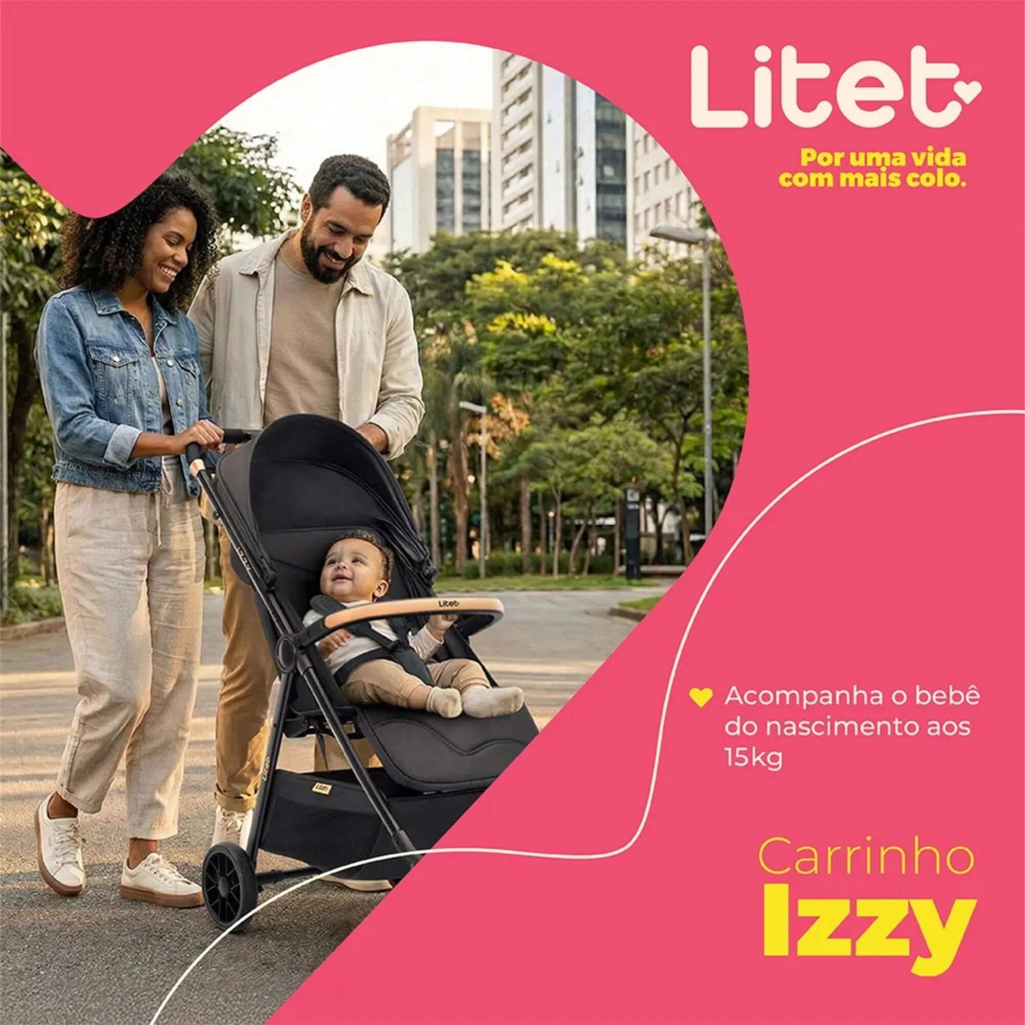 Carrinho Compacto Izzy até 15Kg cor Preto Litet - BB479