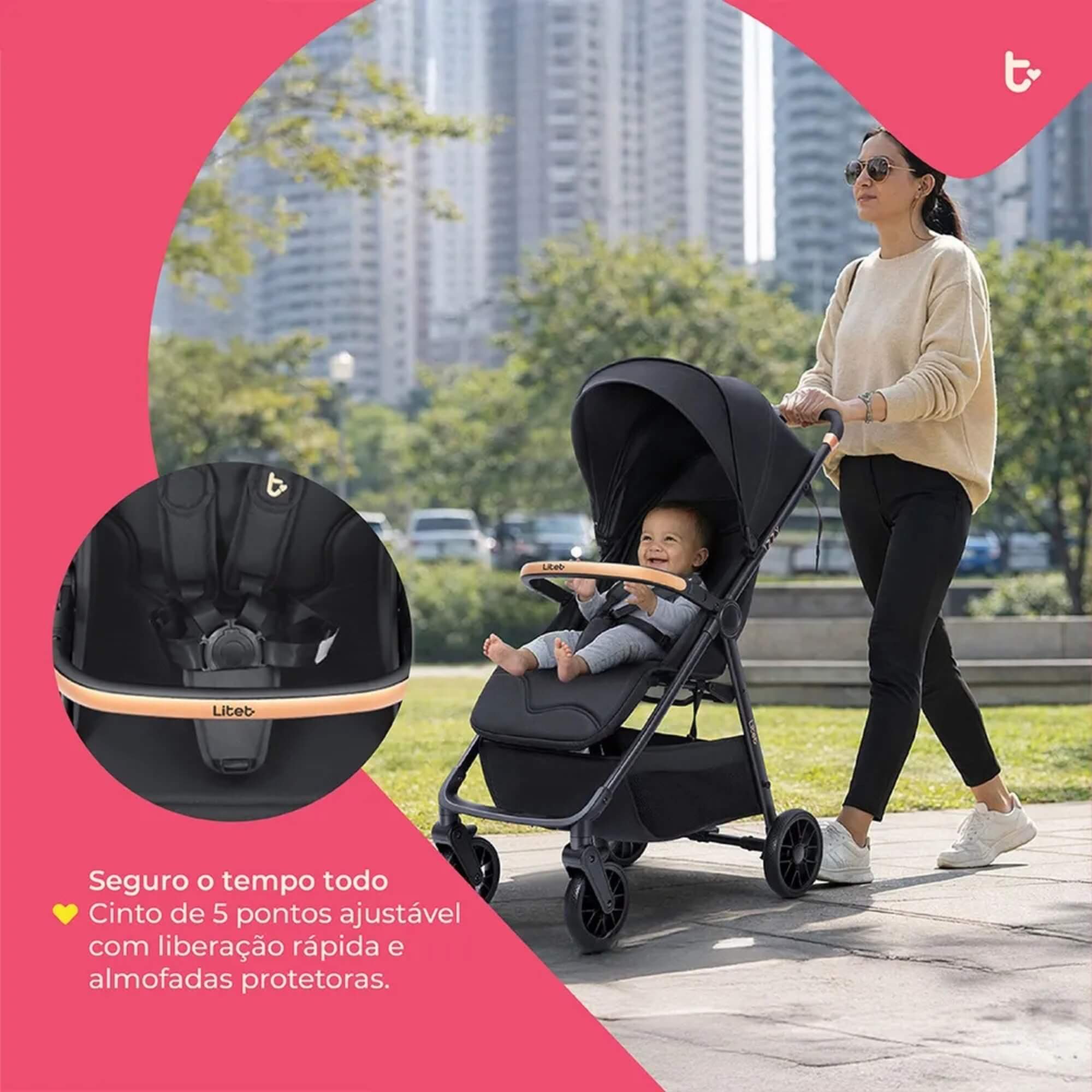Carrinho Compacto Izzy até 15Kg cor Preto Litet - BB479