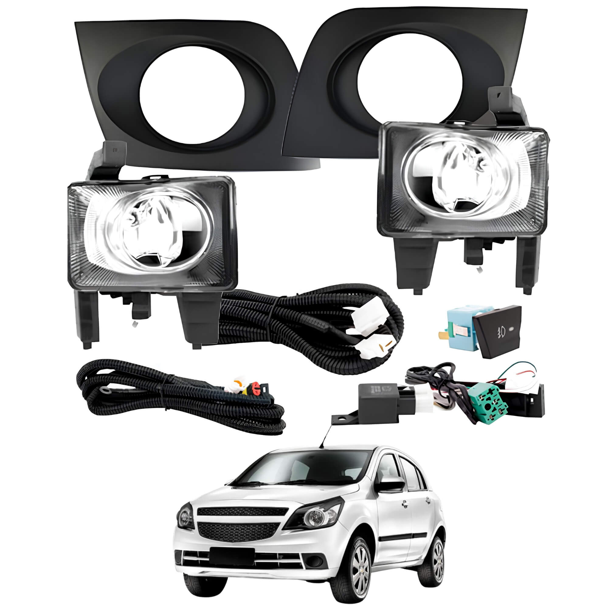 Kit Farol Milha Auxiliar Agile 2009 a 2013 Botão Modelo Original Shocklight - SL-040710 I