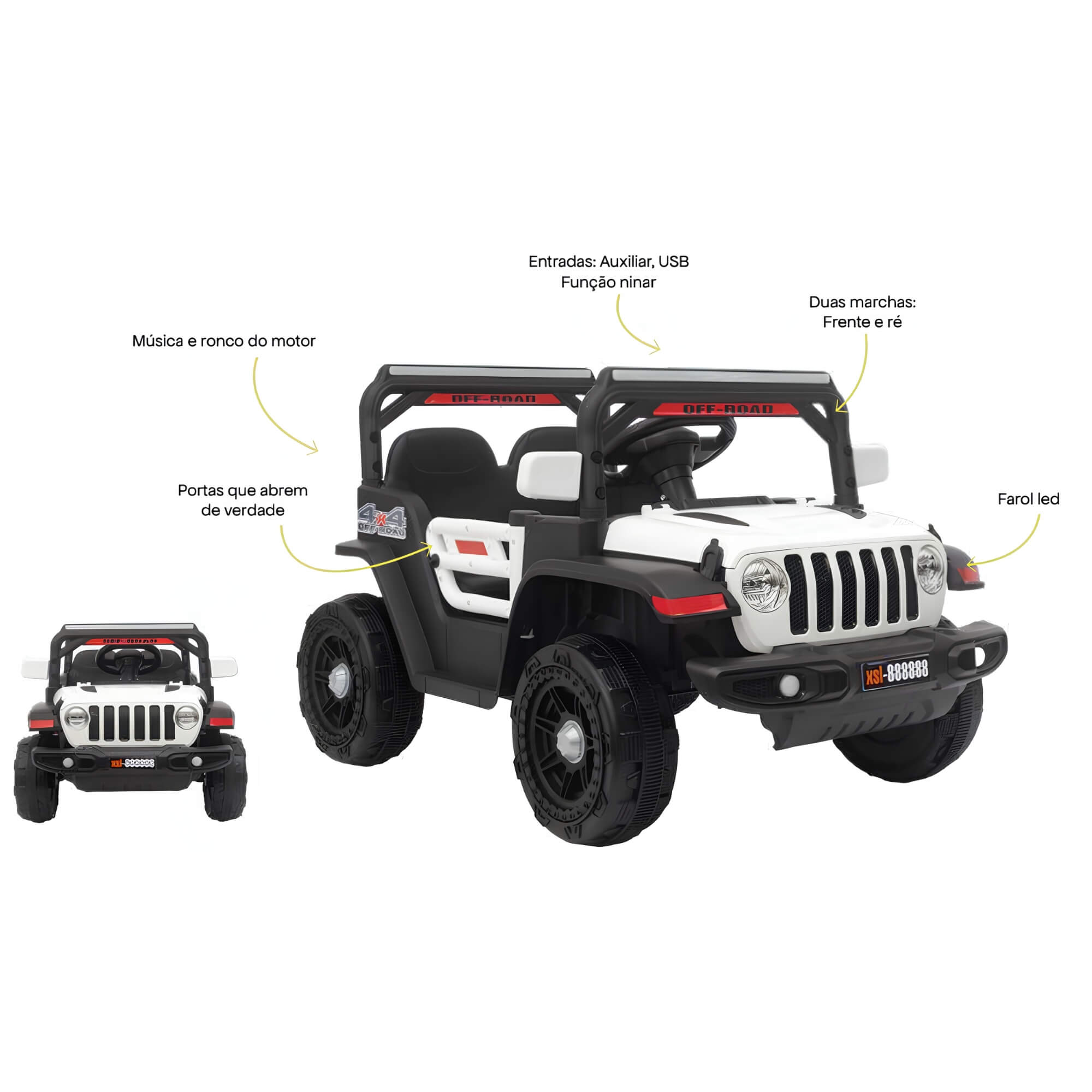 Carro Elétrico Infantil Mini Jeep 12V Branco Zippy Toys - 16161
