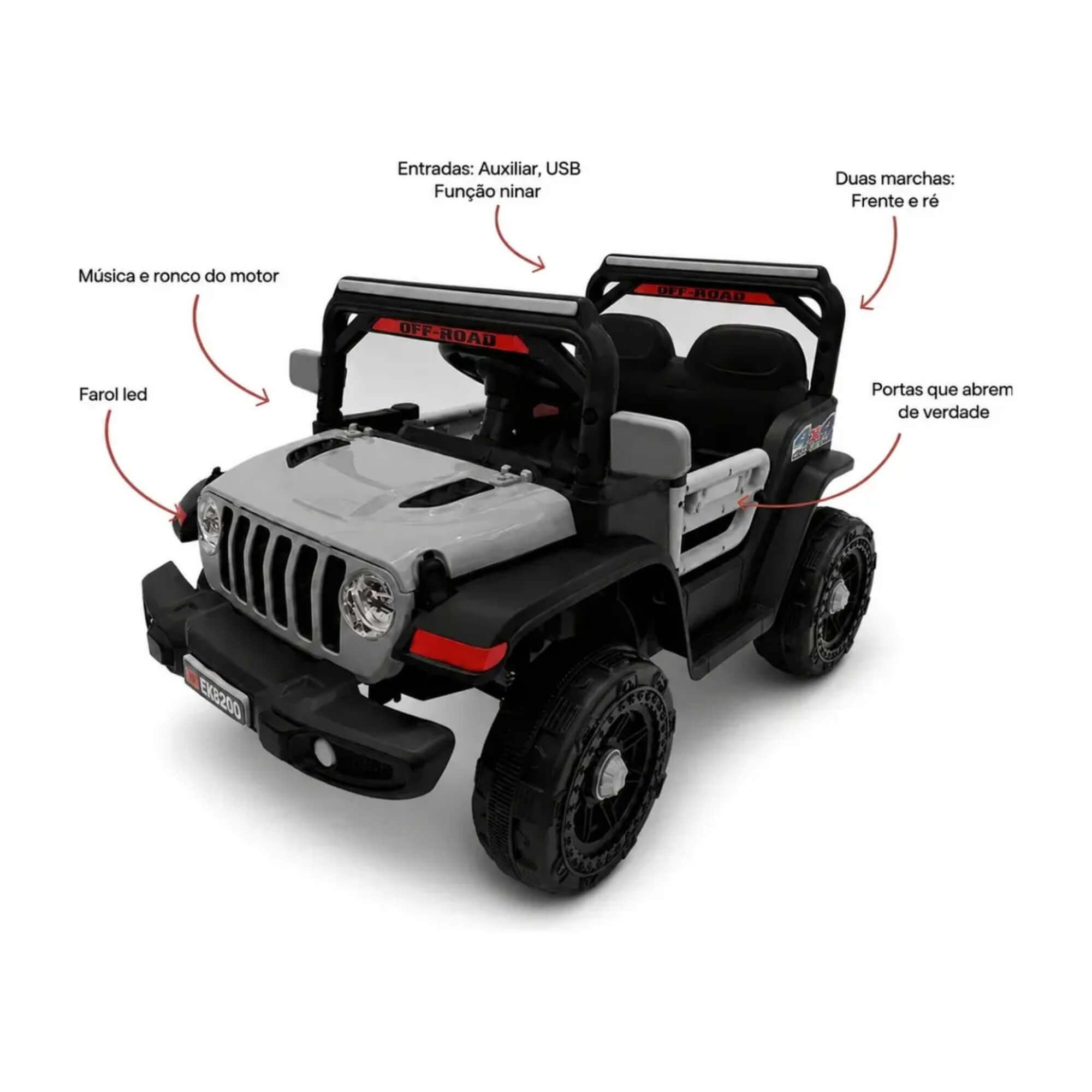 Carro Elétrico Infantil Mini Jeep 12V cor cinza Zippy Toys - 16162