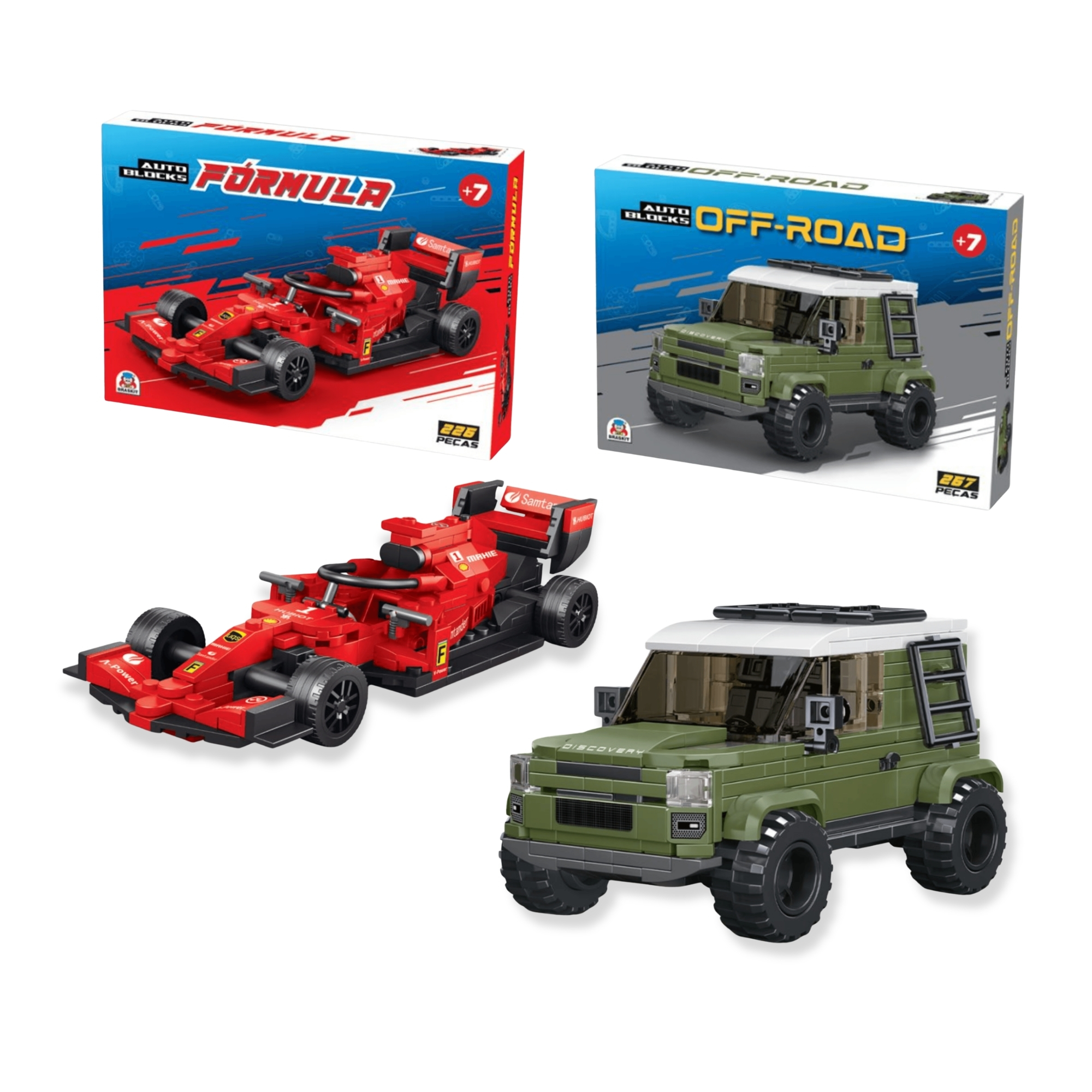 COMP Kit Carros Braskit para Automobilismo - Auto Blocks Fórmula + Off-Road