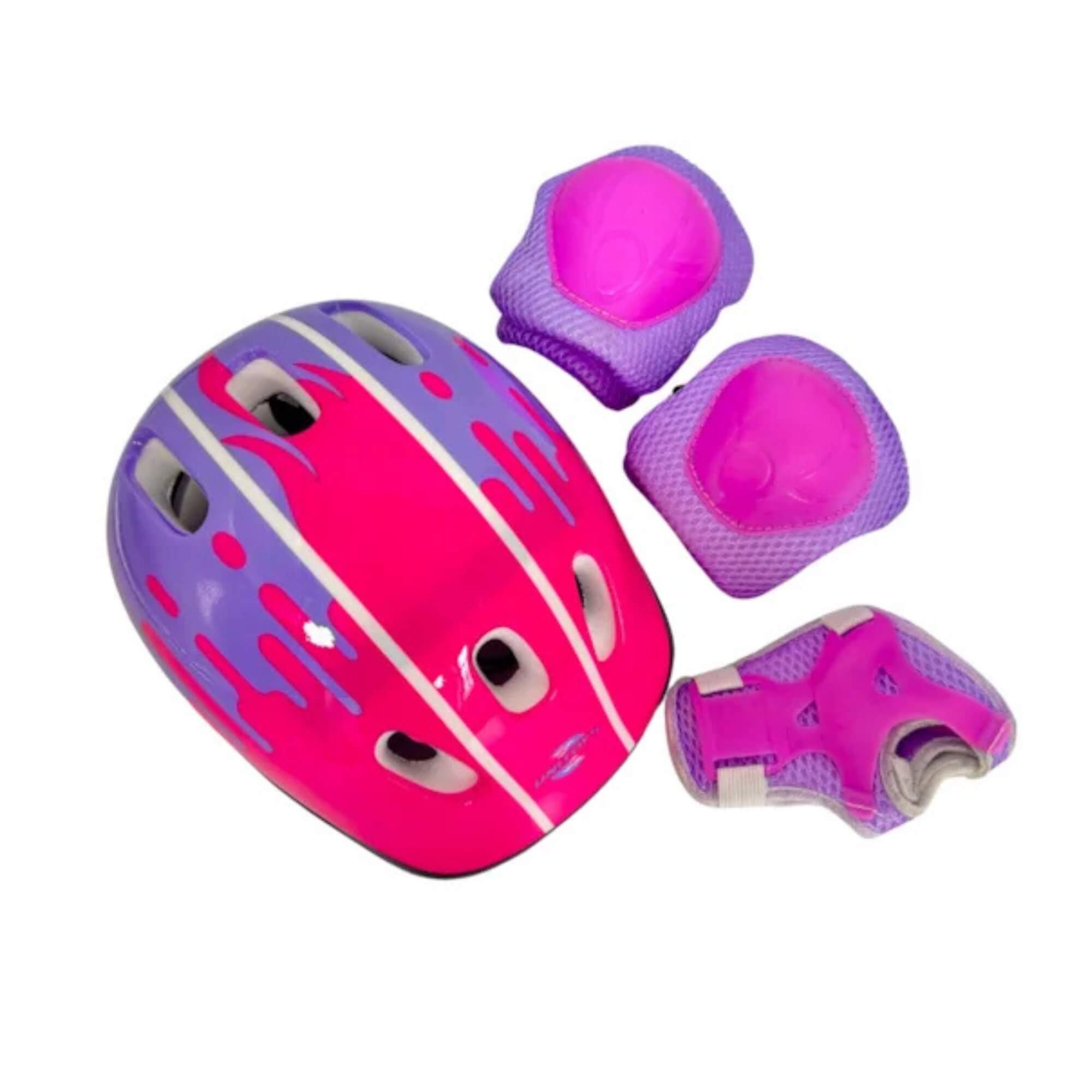 COMP Kit Proteção Menina Para Patins Bicicleta + Camisa proteção UV TM 6 Segurança Rosa e Lilás