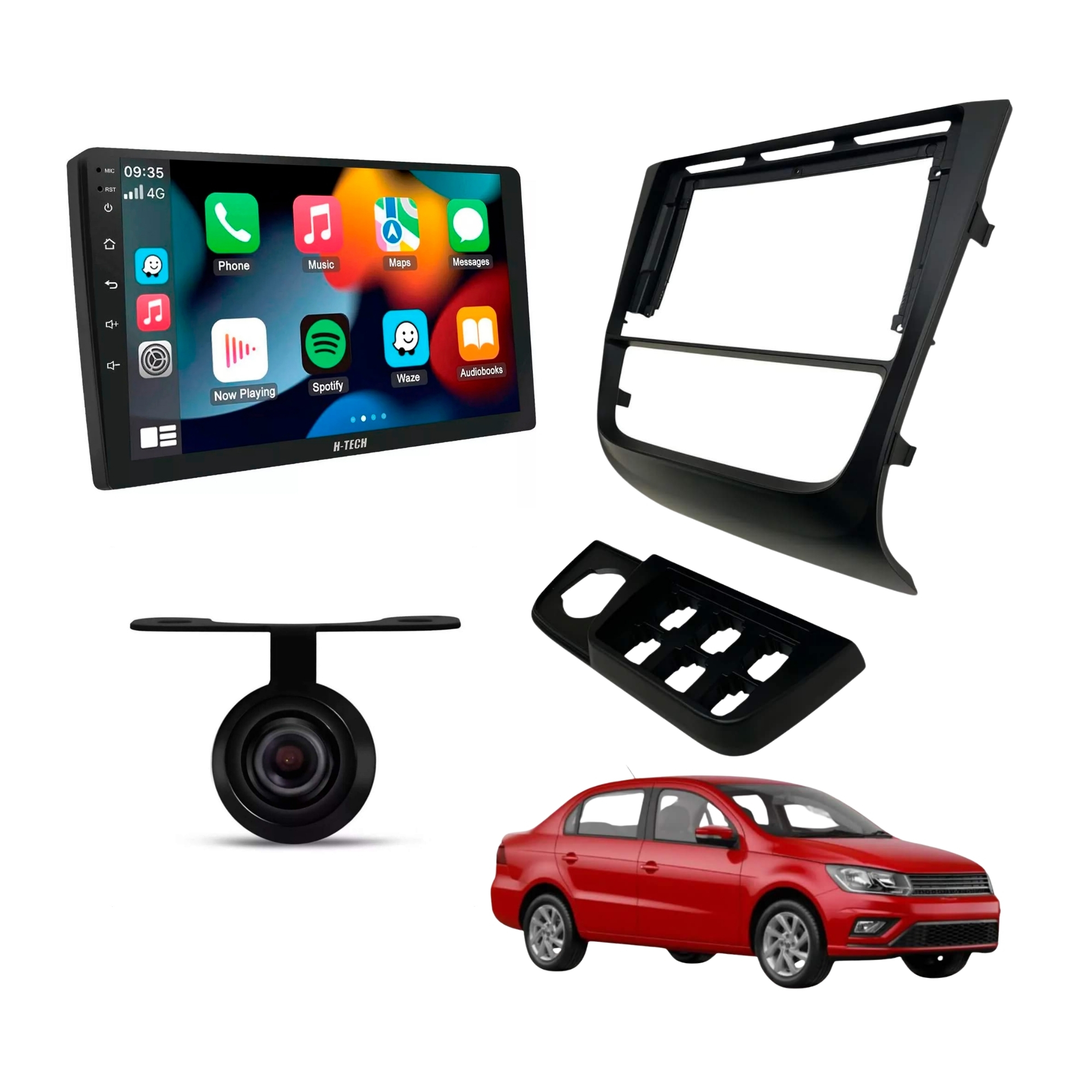 COMP Kit Multimídia Gol/Voyage/Saveiro G6 9" HT-9230CA + Câmera de Ré Borboleta + Moldura 6 Botões