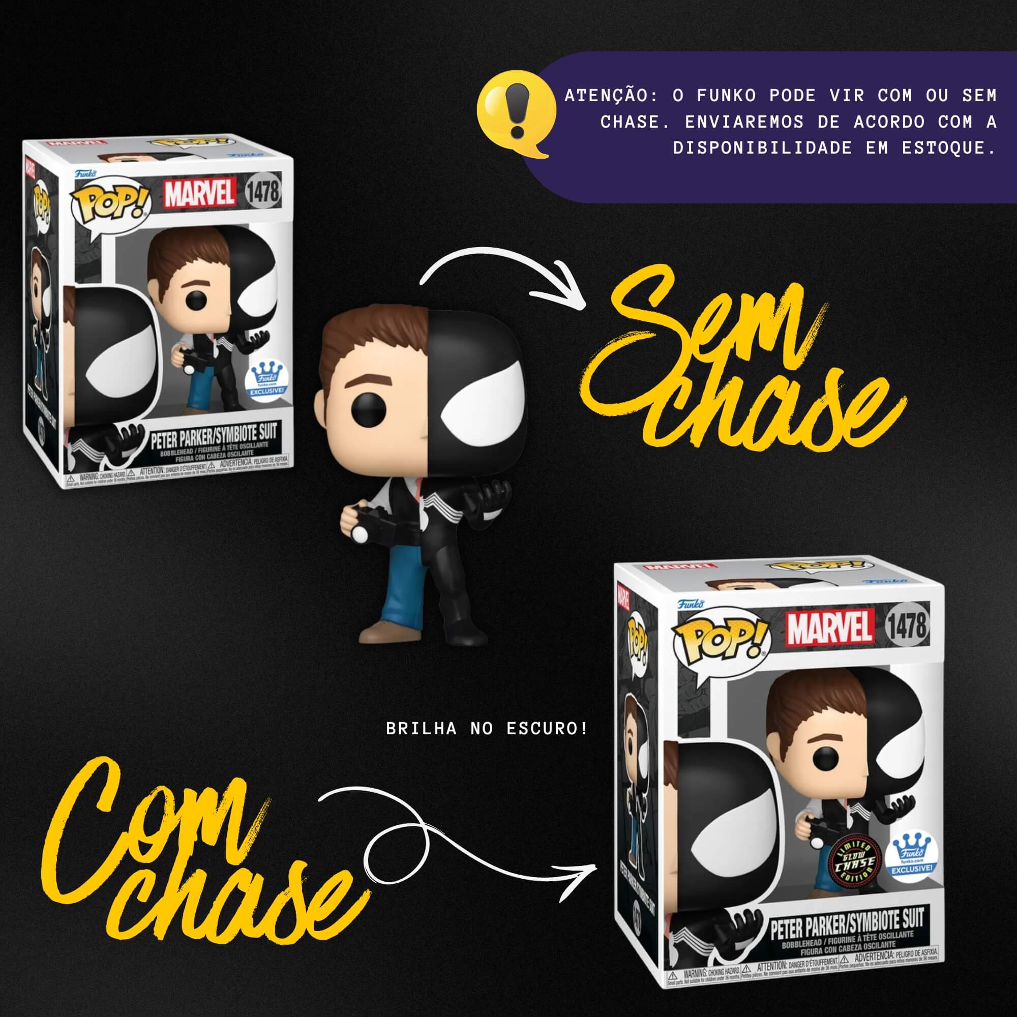Boneco Funko Pop! Marvel Split - Peter Parker/Homem-Aranha Preto Com Chase Candide - 12093
