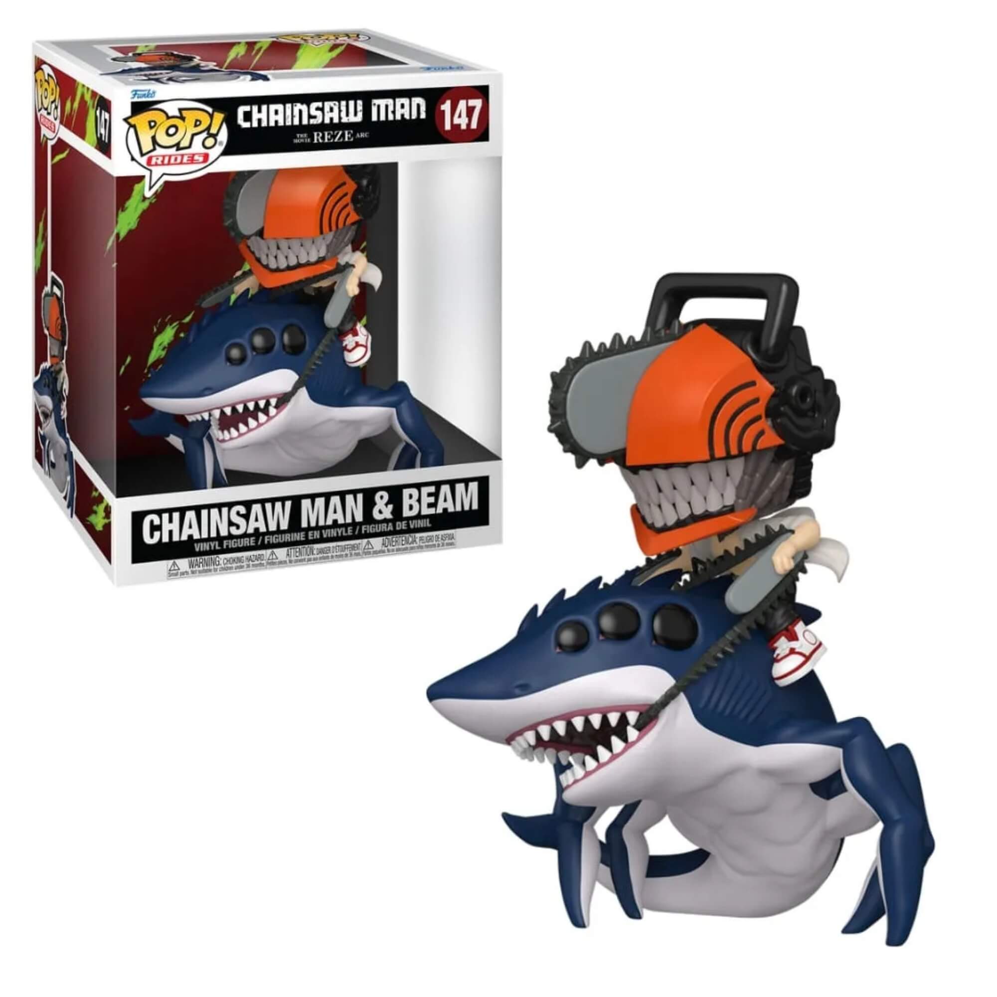 Boneco Funko Pop! Ride Deluxe Chainsaw Man - Chainsaw Man e Beam Candide - 13051