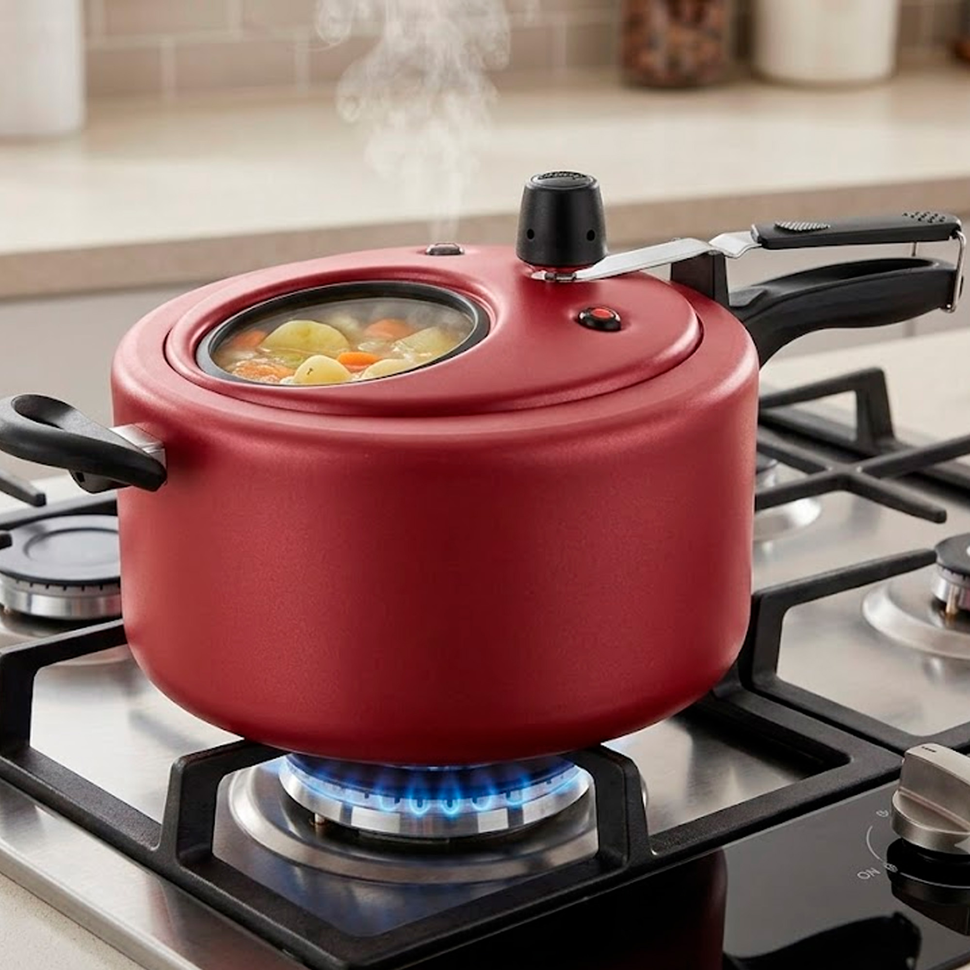 Panela de Pressão 6L Antiaderente com Visor Cereja MTA - 6034