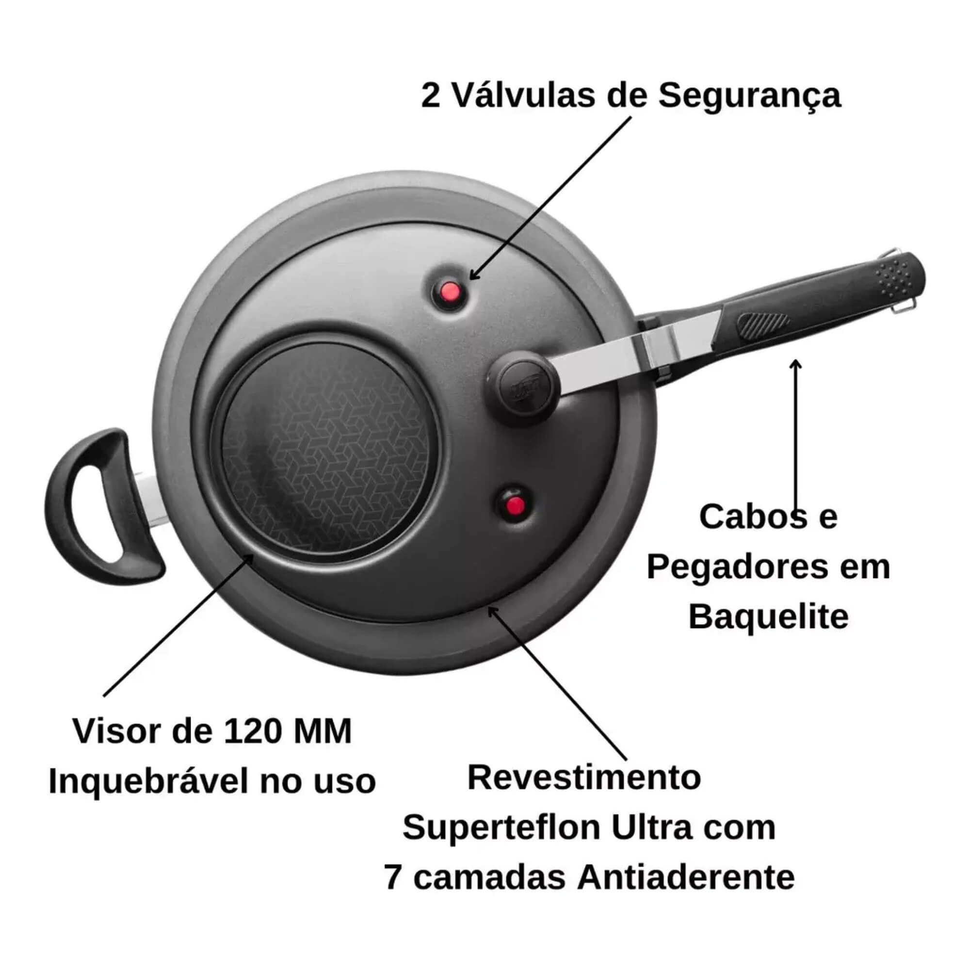 Panela de Pressão 6L Antiaderente com Visor Grafite MTA - 6031