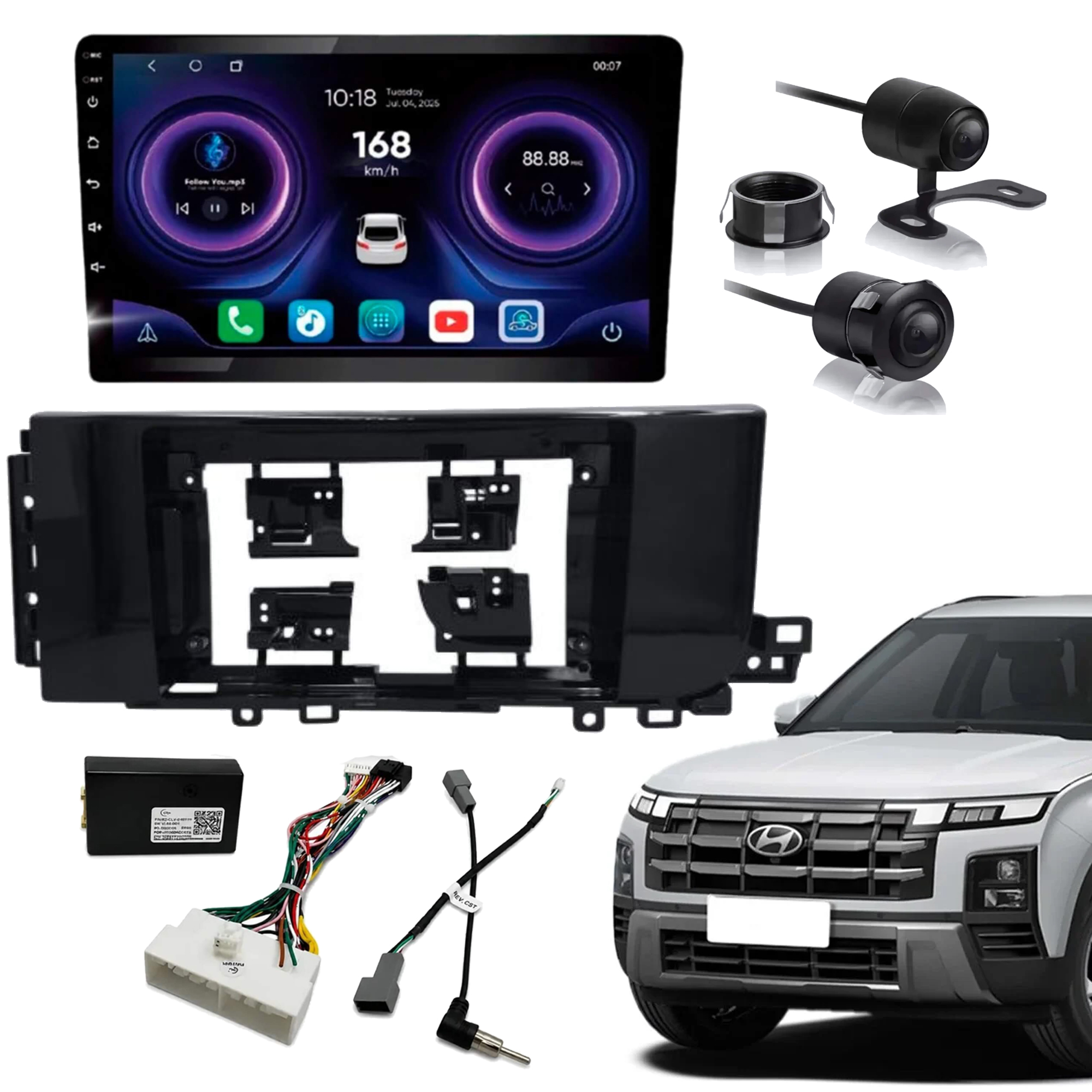 COMP Kit Multimidia Creta Pcd 2026 9p Octacore 4gb 64gb Carplay Roadstar + Câmera de ré HD + Canbus