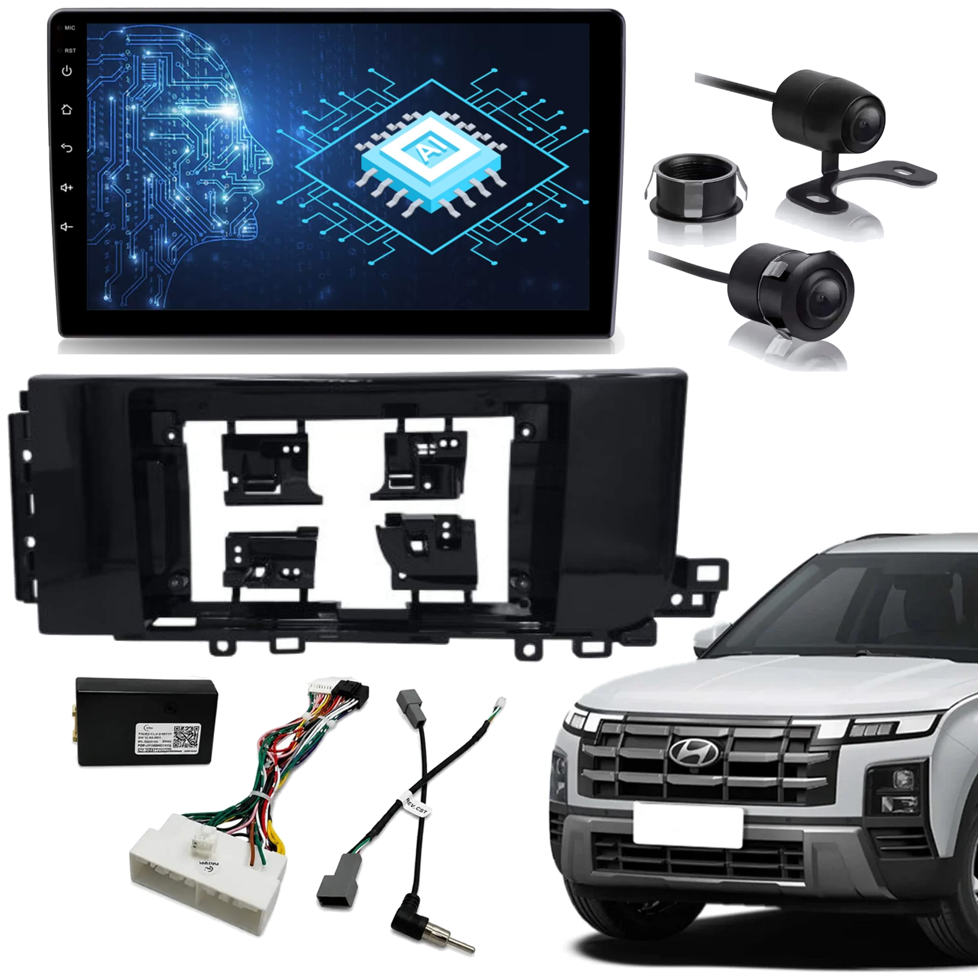COMP Kit Multimidia Creta Pcd 2026 9p Octacore 6gb 128gb Carplay e IA Roadstar + Câmera de ré HD + Canbus