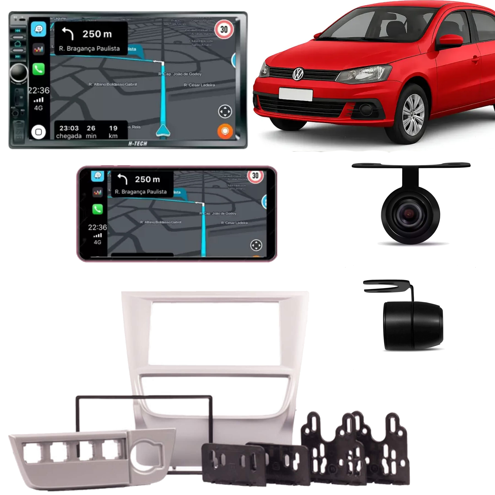 COMP Kit Central Multimídia Mp5 Gol Voyage Saveiro G6 2013 2014 2015 Prata + Câmera de ré