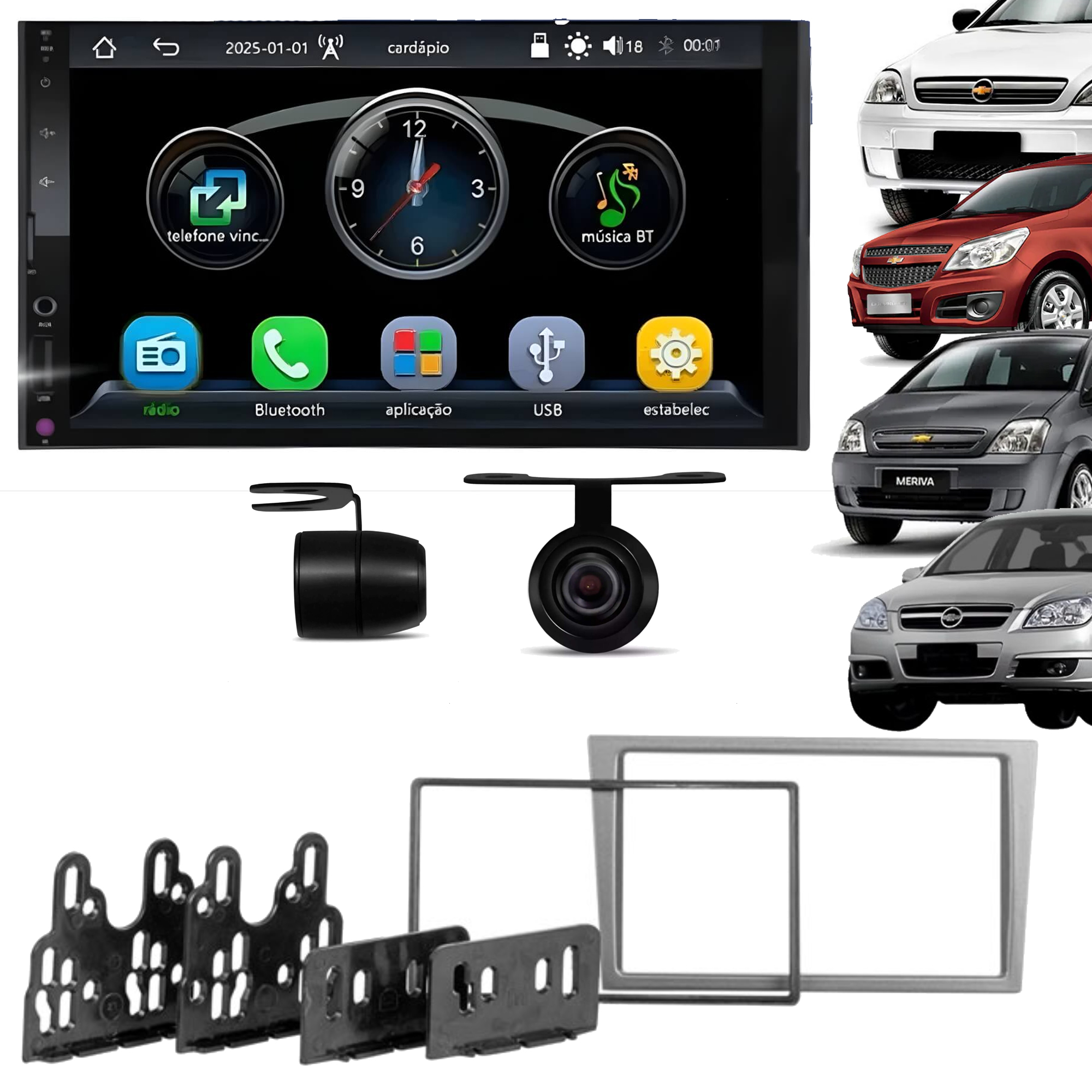 COMP Kit Multimídia 7" Vectra Corsa Montana Meriva 2005 A 2011 Cinza Carplay E Android Auto + Câmera de ré  - RS7007BR