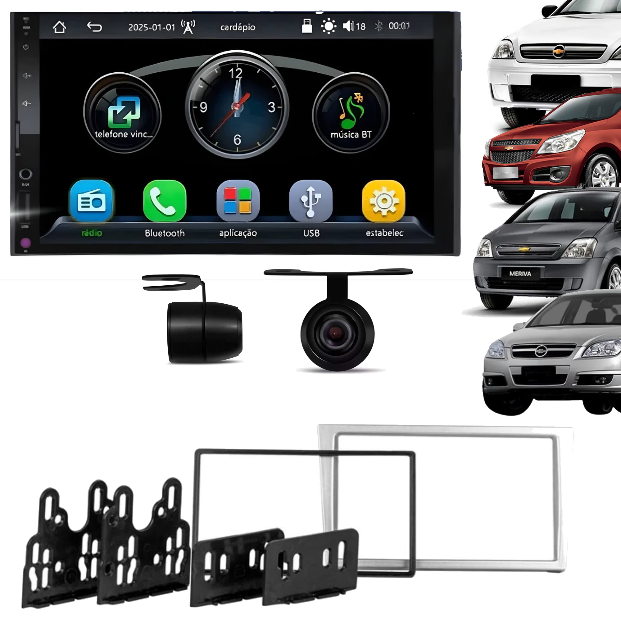 COMP Kit Multimídia 7" Vectra Corsa Montana Meriva 2005 A 2011 Prata Carplay E Android Auto + Câmera de ré  - RS7007BR