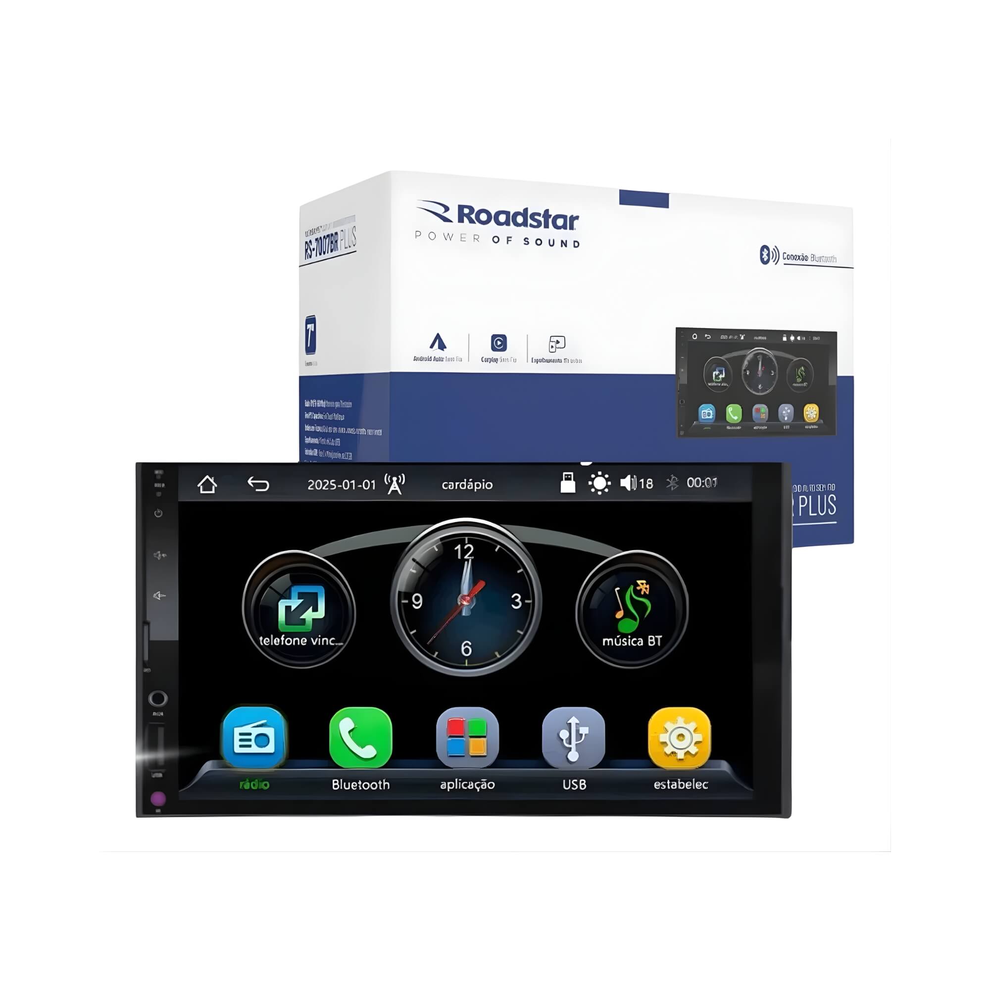 COMP Kit Multimídia 7" Fiat Mobi Black Piano 2017 a 2025 Carplay E Android Auto + Câmera de ré - RS7007BR