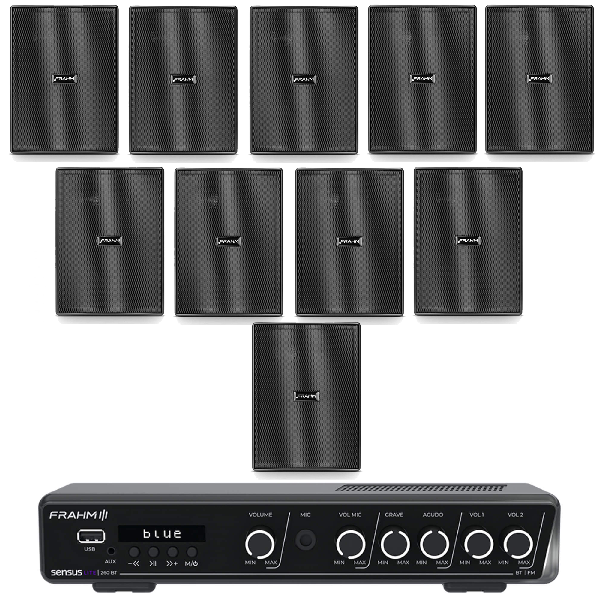 Kit Som Ambiente Academias Lojas e 10 Caixas Frahm Preta 60 W