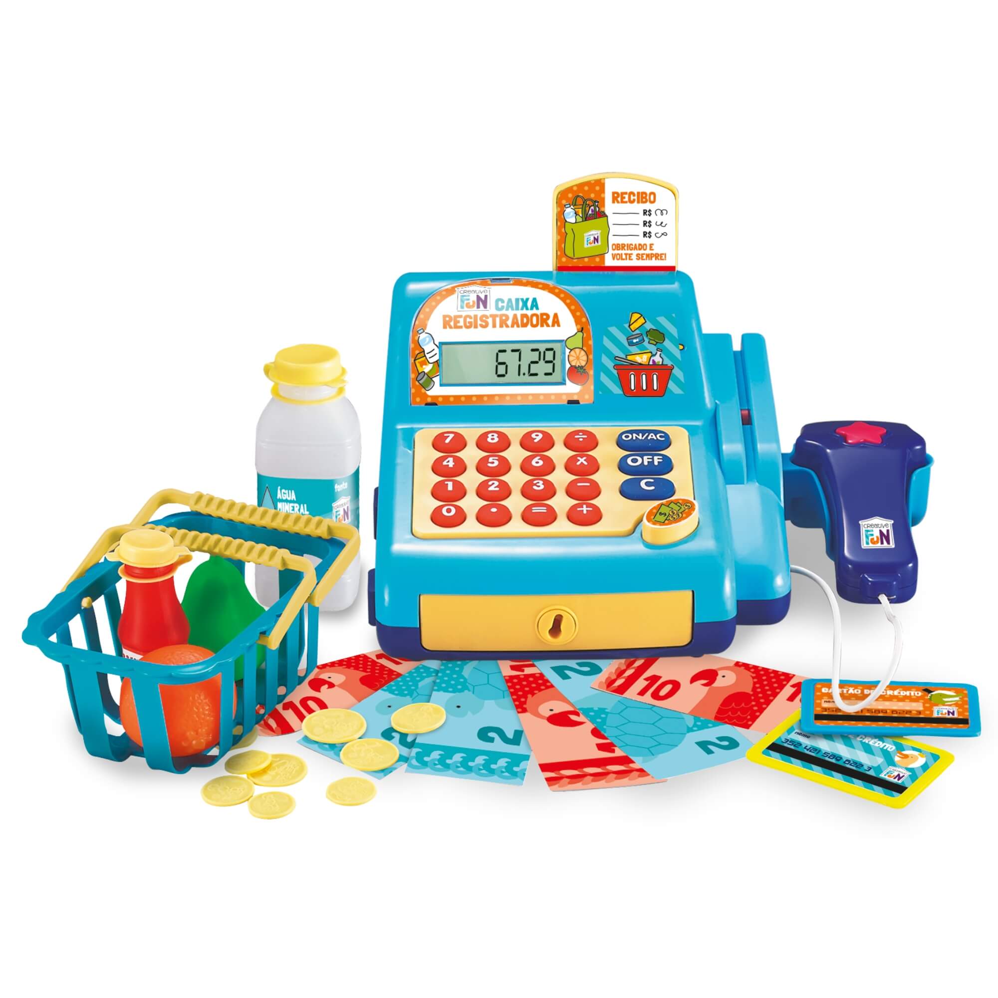 Brinquedo Caixa Registradora Creative Fun Azul Infantil c/ Cesta e Acessórios BR386 Multilaser