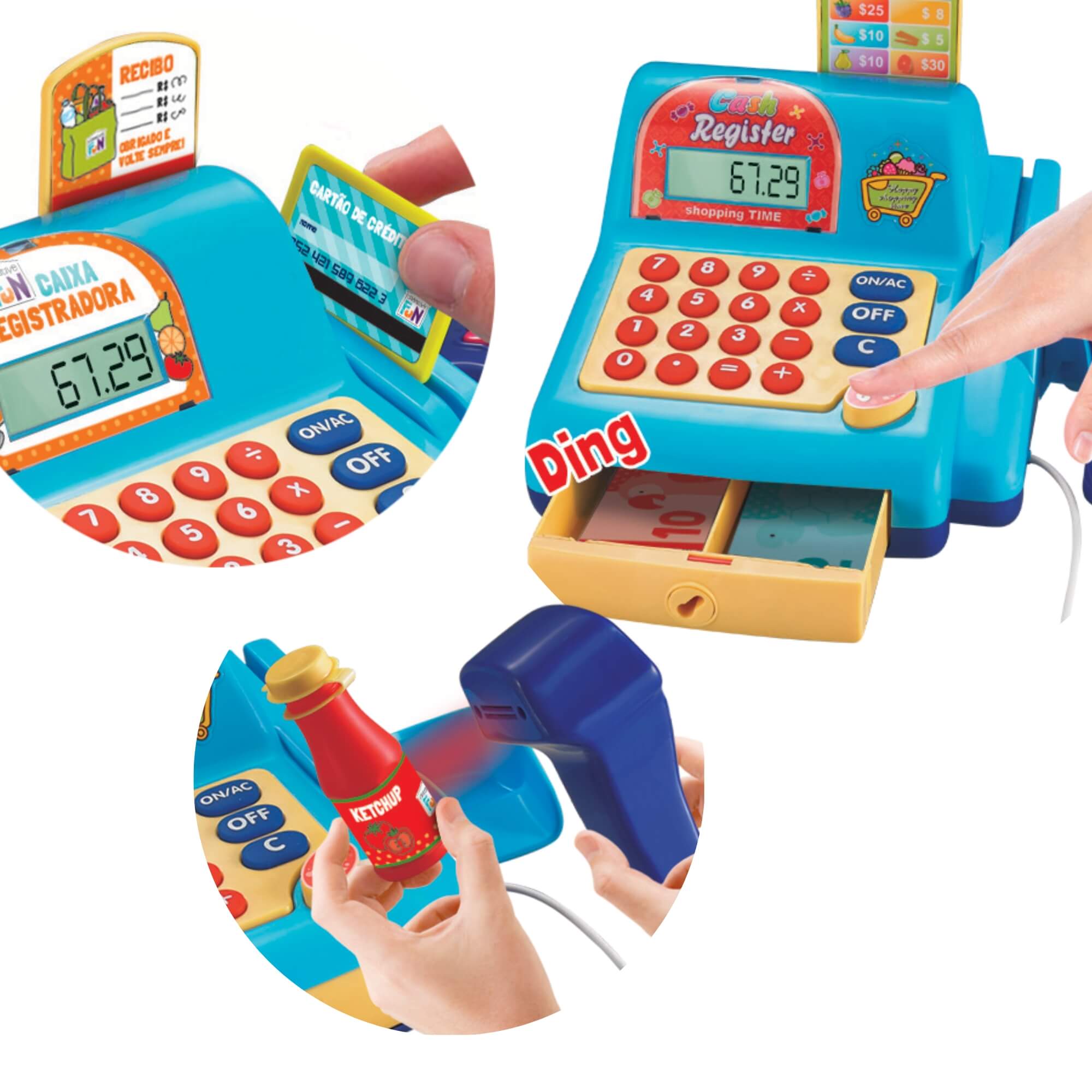 Brinquedo Caixa Registradora Creative Fun Azul Infantil c/ Cesta e Acessórios BR386 Multilaser