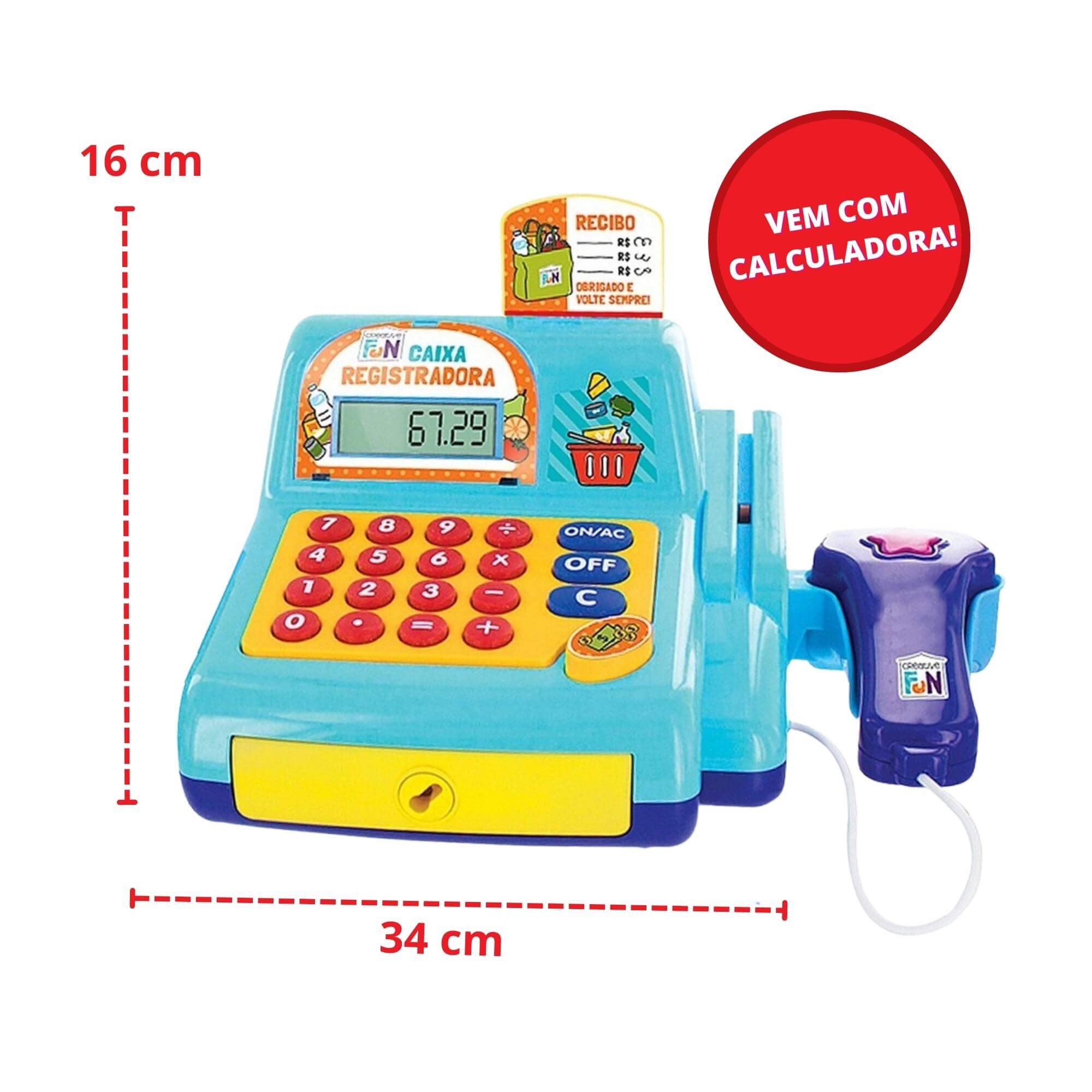Brinquedo Caixa Registradora Creative Fun Azul Infantil c/ Cesta e Acessórios BR386 Multilaser