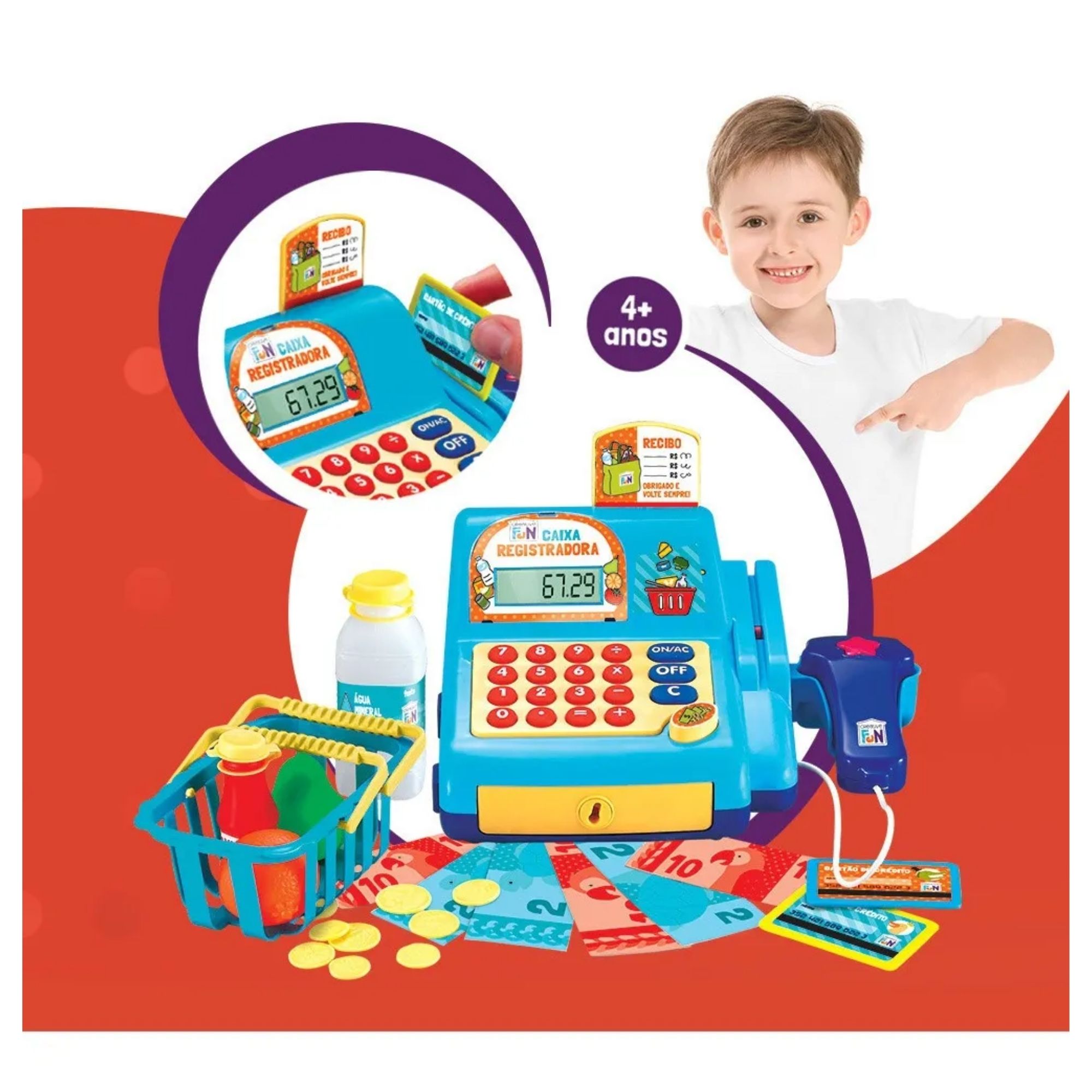 Brinquedo Caixa Registradora Creative Fun Azul Infantil c/ Cesta e Acessórios BR386 Multilaser