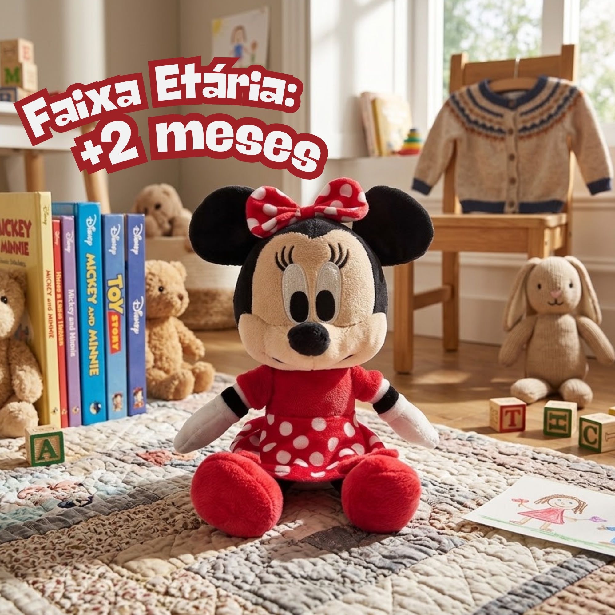 Pelúcia Disney Big Head Minnie c/ Luz e Som Multikids - BR2647