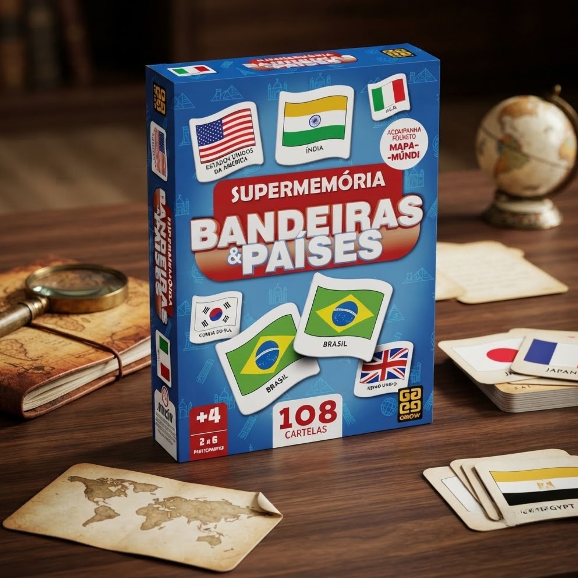 Jogo Supermemória Bandeiras & Paises c/ 108 cartelas Grow - 05236