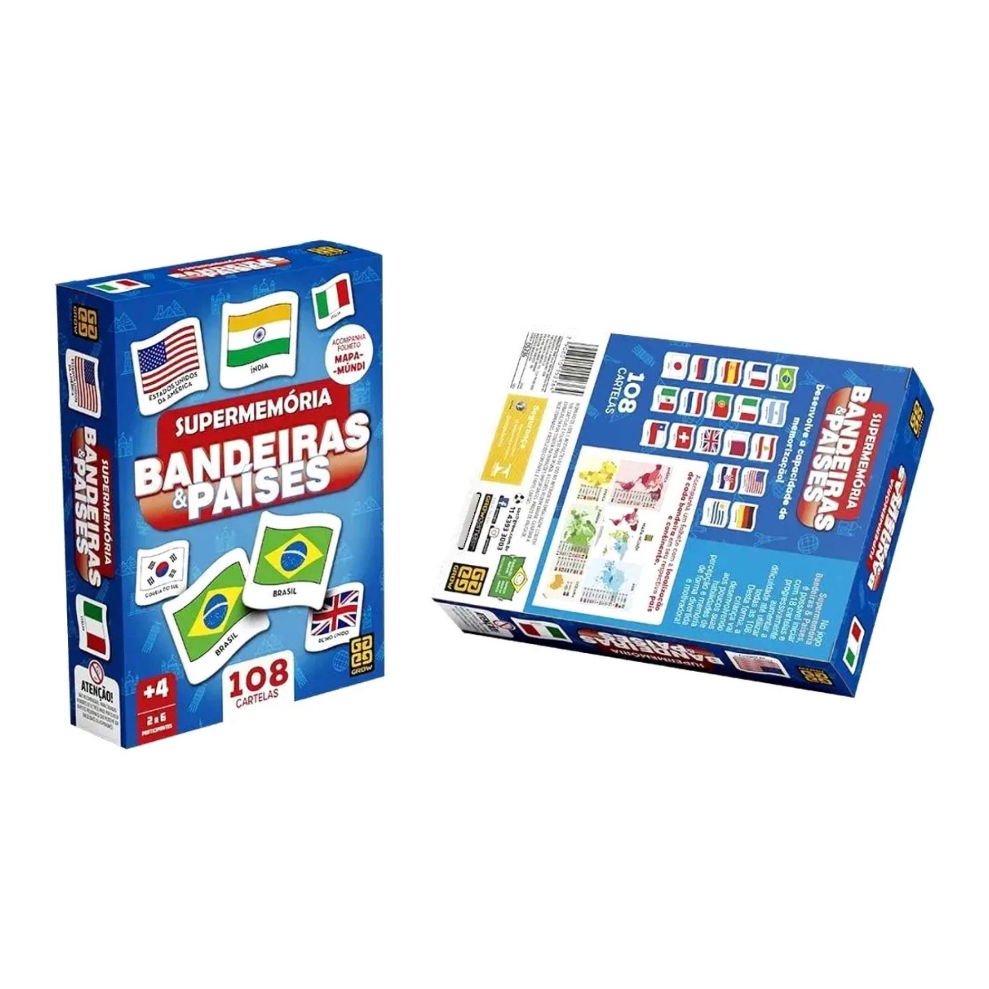 Jogo Supermemória Bandeiras & Paises c/ 108 cartelas Grow - 05236