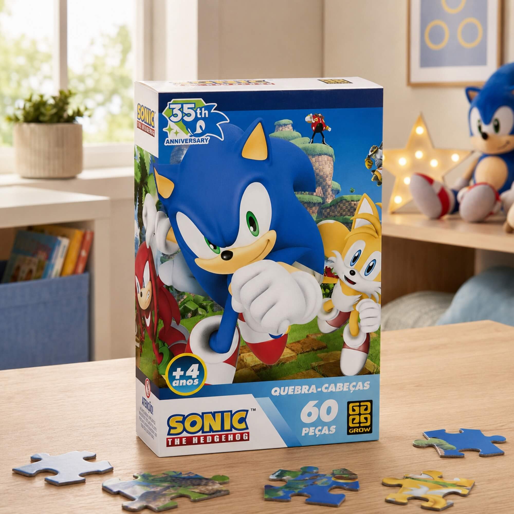 Quebra-Cabeça Sonic 60 Peças (Edição de Aniversário - 35 Anos) Grow - 05248