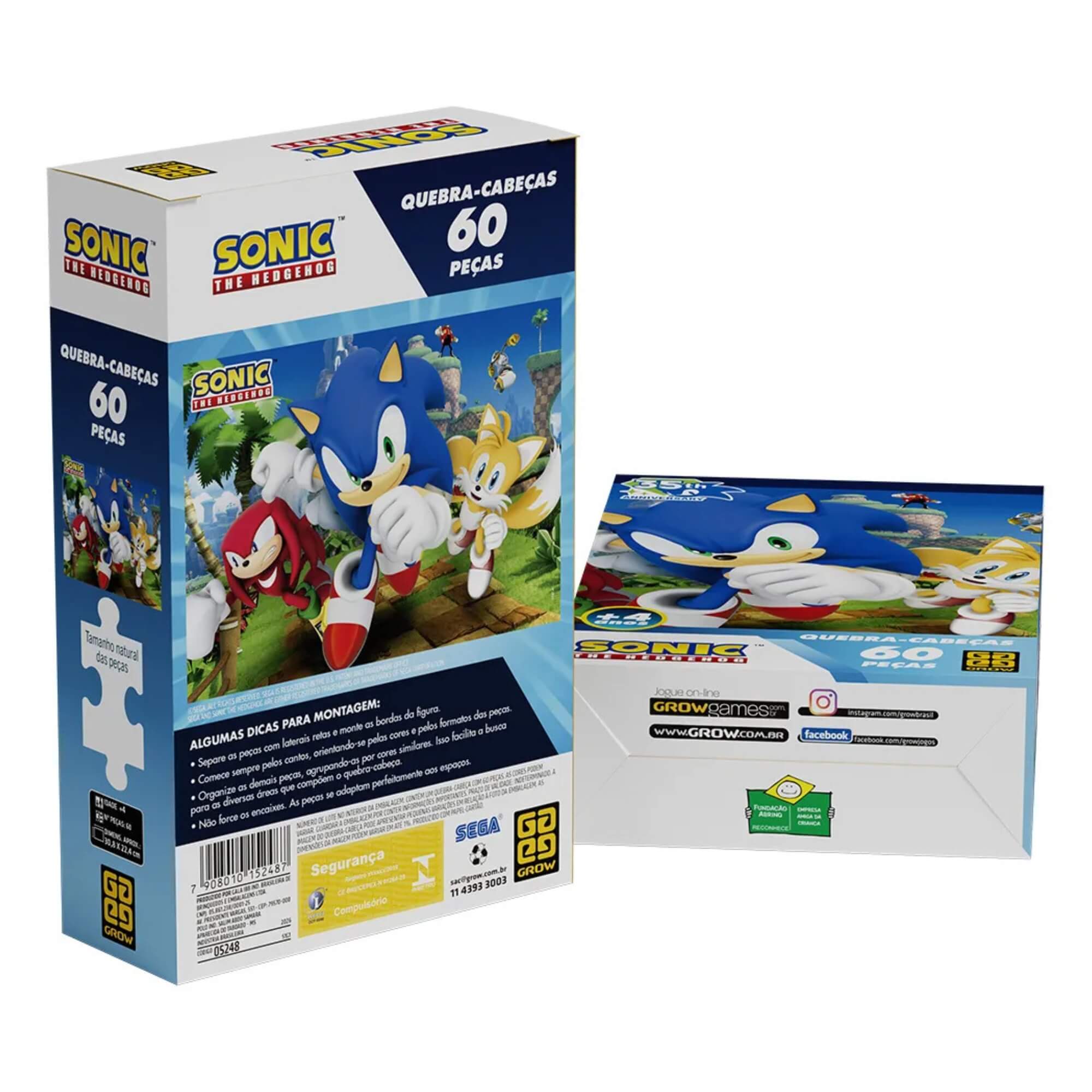 Quebra-Cabeça Sonic 60 Peças (Edição de Aniversário - 35 Anos) Grow - 05248