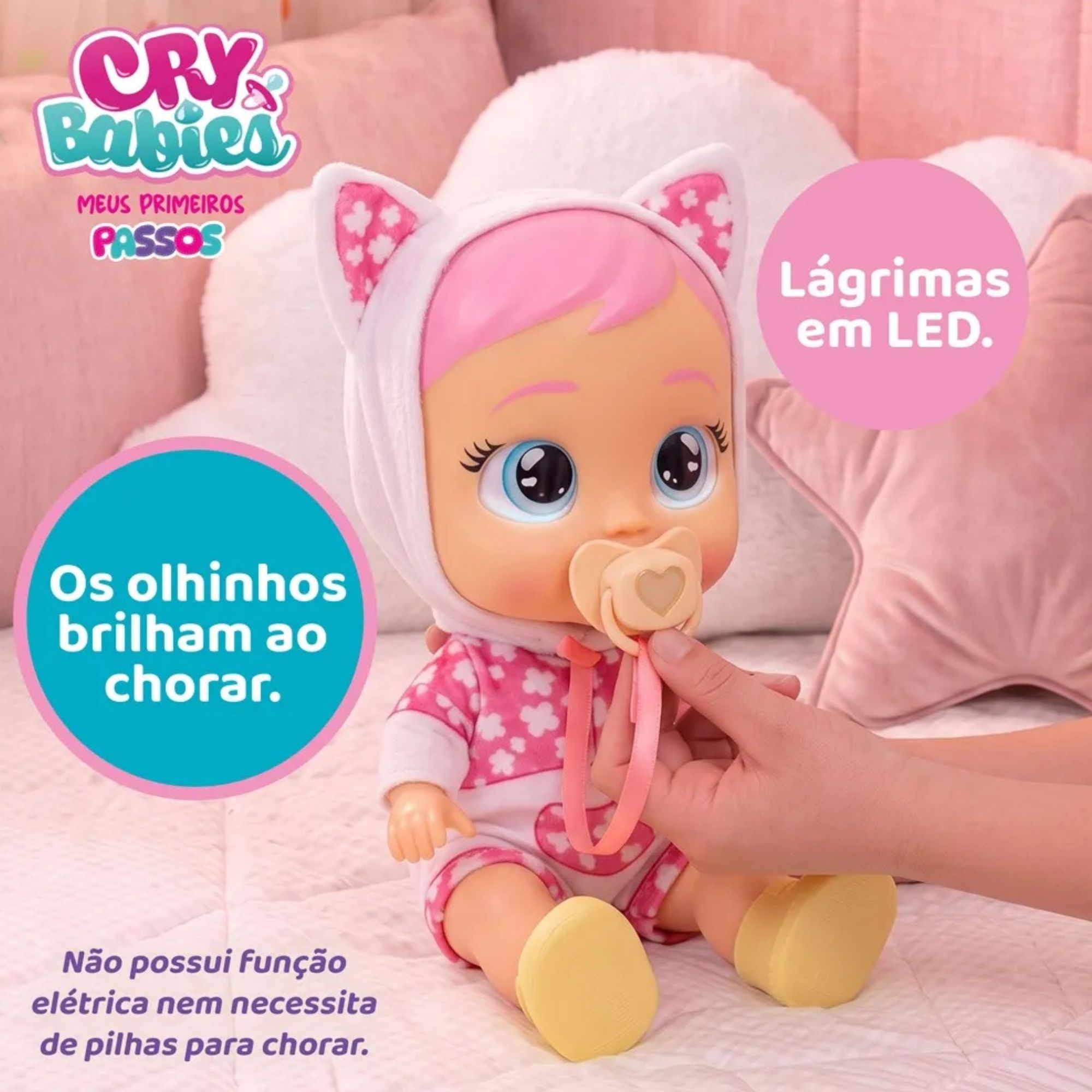 Boneca Cry Babies Daisy Anda de Verdade, Interativa com Som e Lágrimas Reais Multikids - BR2798