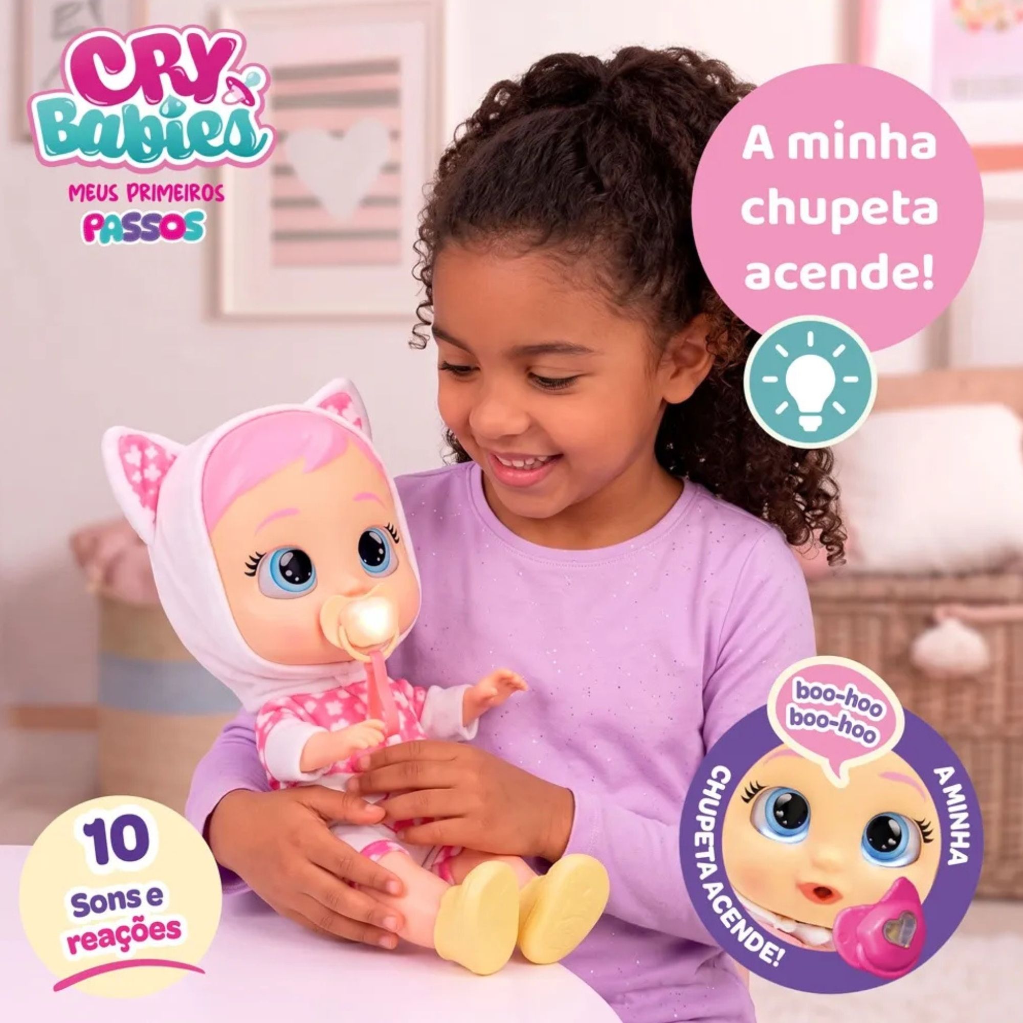 Boneca Cry Babies Daisy Anda de Verdade, Interativa com Som e Lágrimas Reais Multikids - BR2798