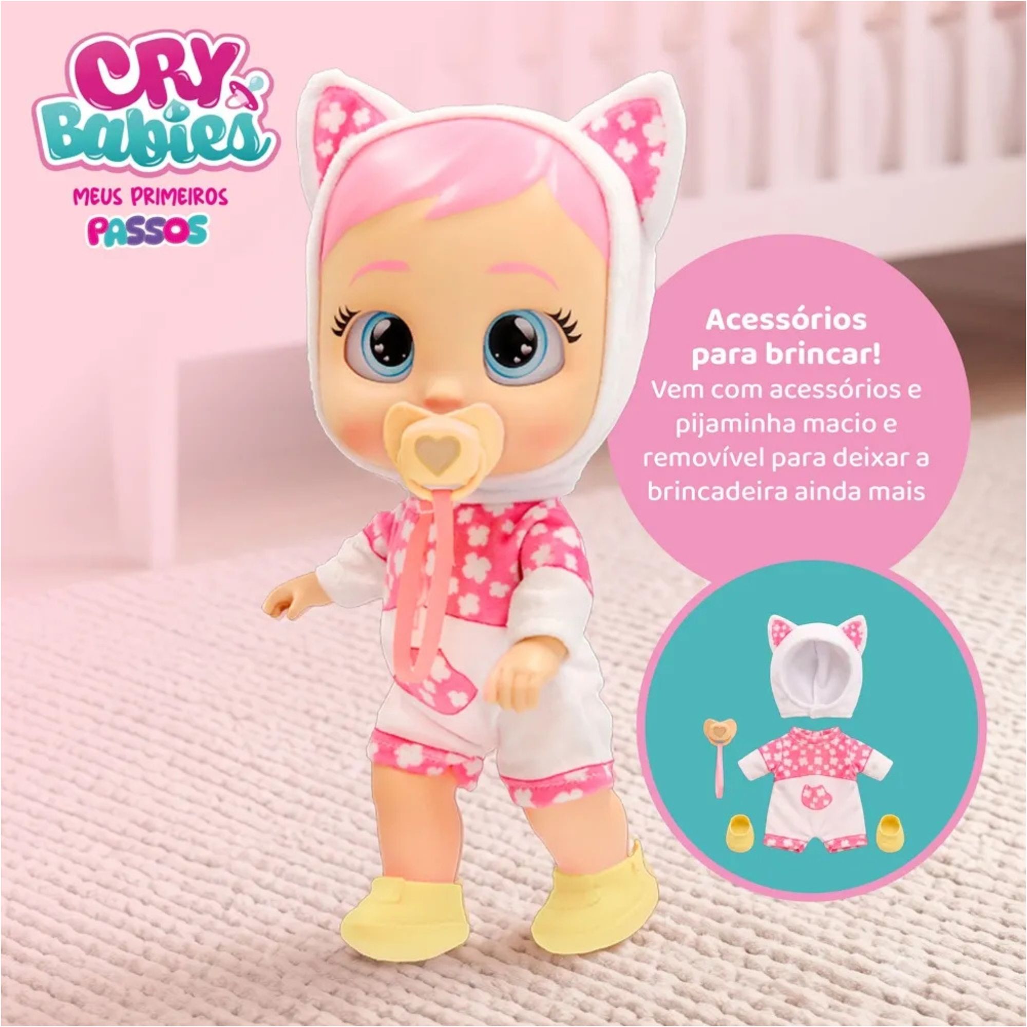 Boneca Cry Babies Daisy Anda de Verdade, Interativa com Som e Lágrimas Reais Multikids - BR2798