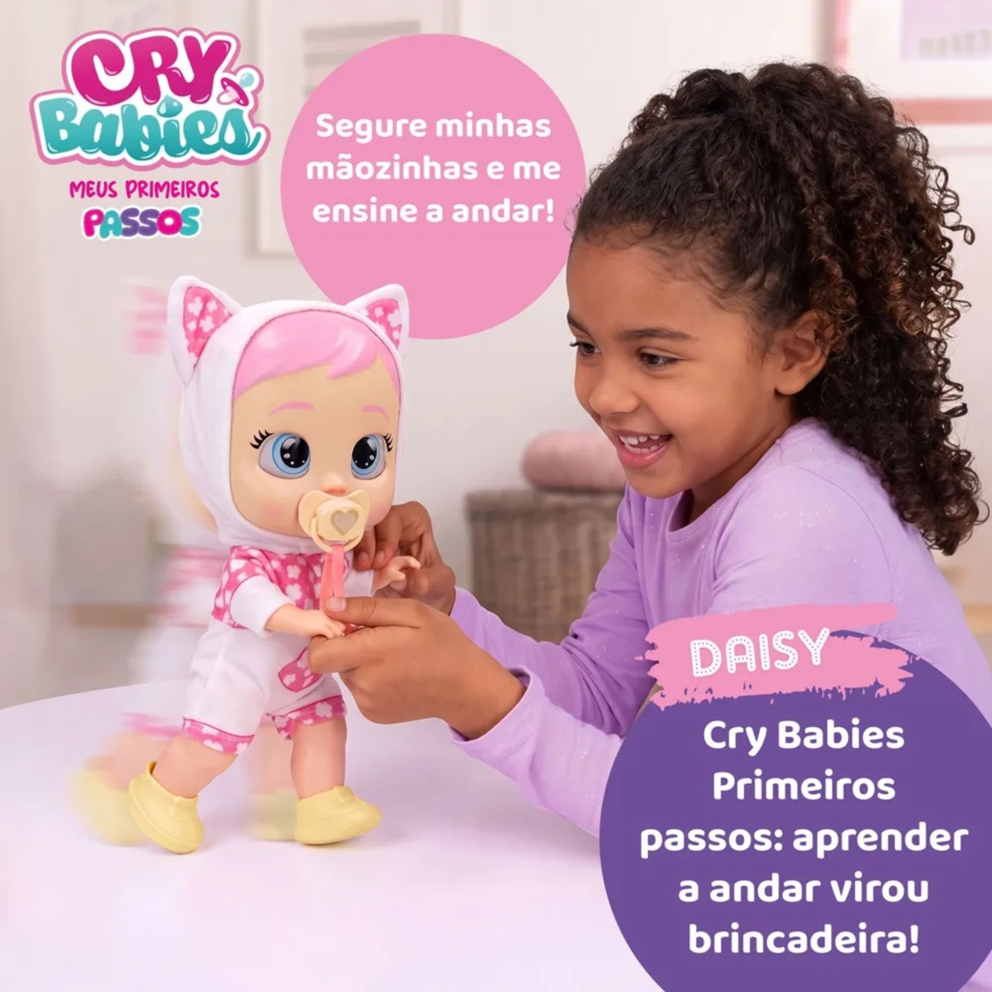 Boneca Cry Babies Daisy Anda de Verdade, Interativa com Som e Lágrimas Reais Multikids - BR2798