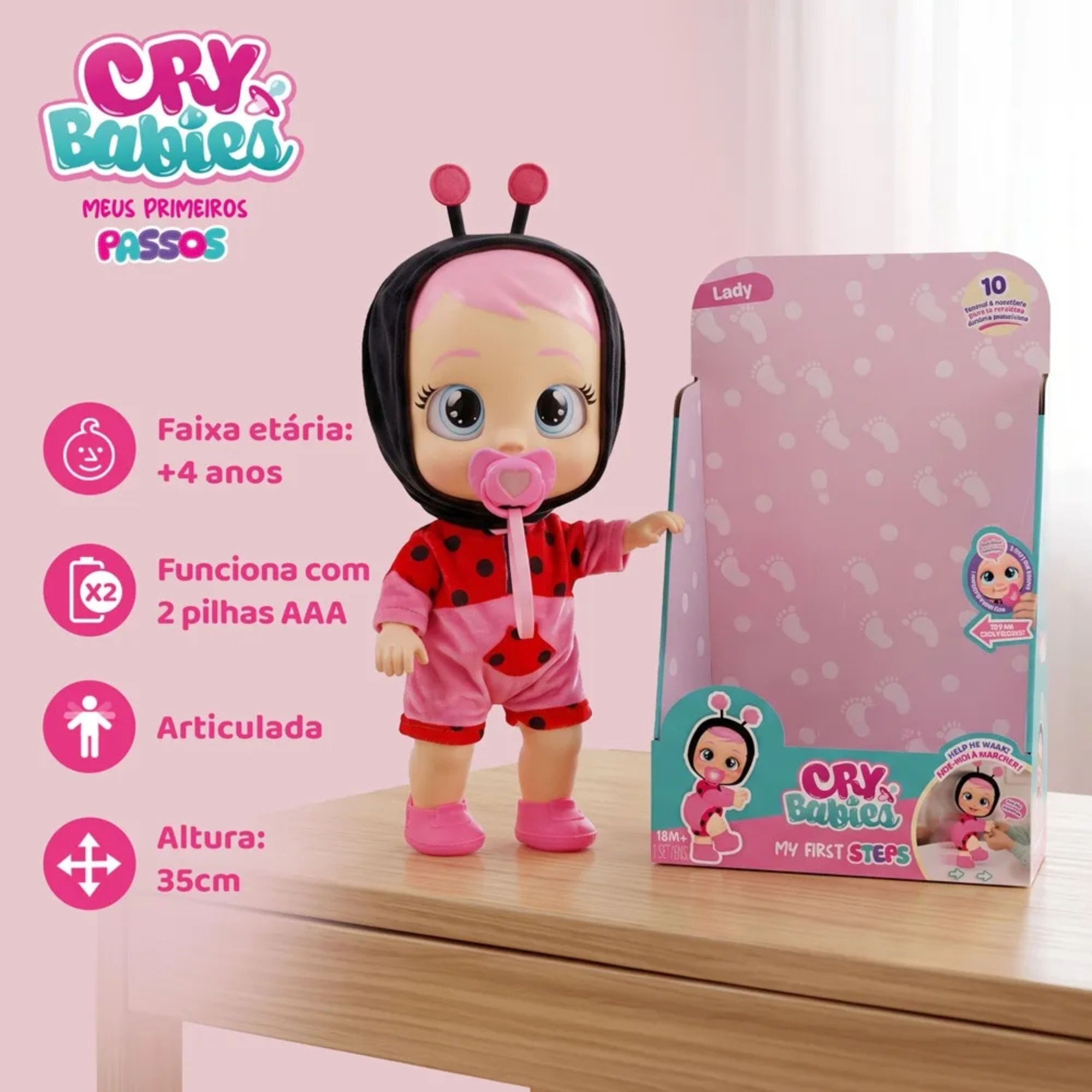 Boneca Cry Babies Lady Anda de Verdade, Emite Sons e Chora Lágrimas Reais Multikids - BR2797