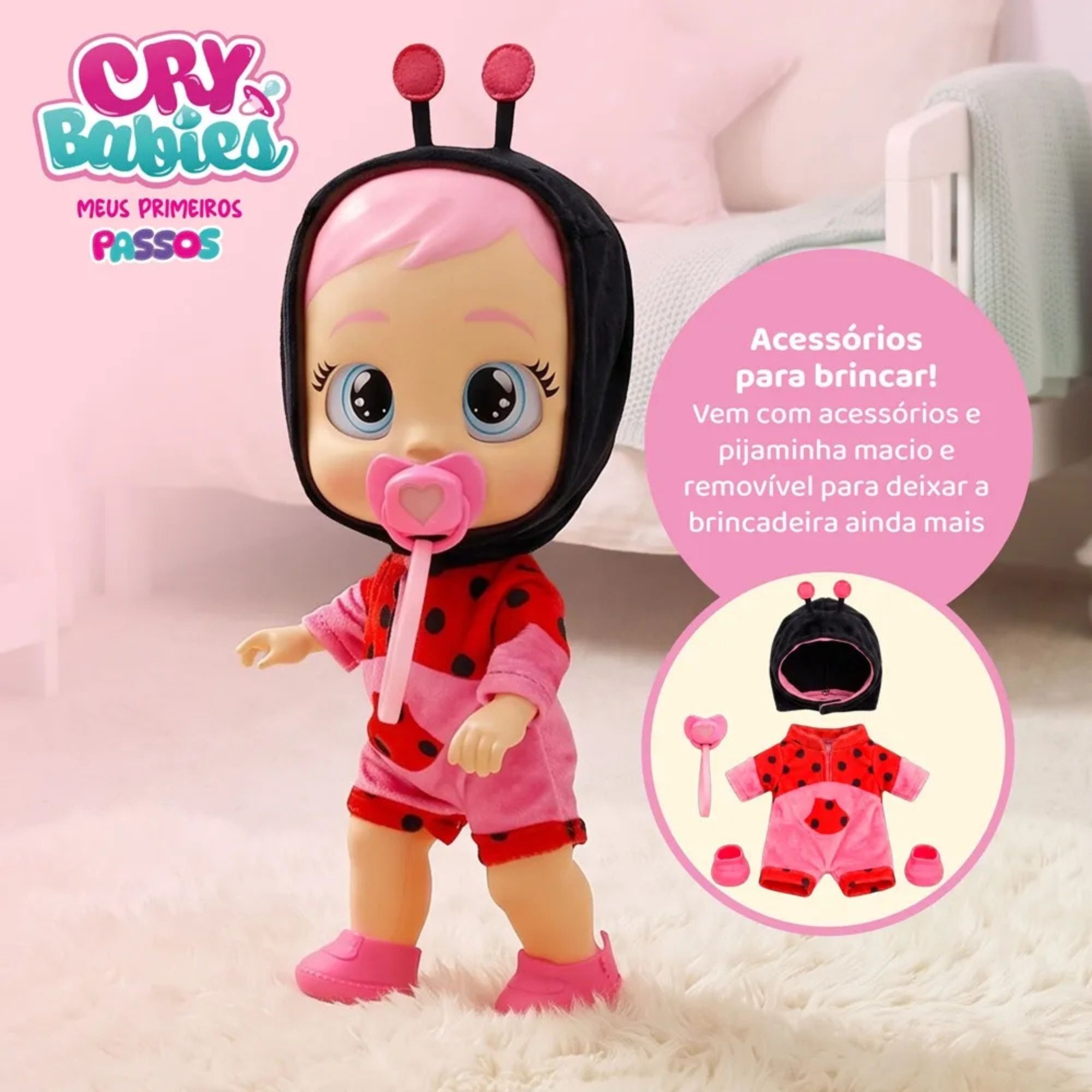 Boneca Cry Babies Lady Anda de Verdade, Emite Sons e Chora Lágrimas Reais Multikids - BR2797