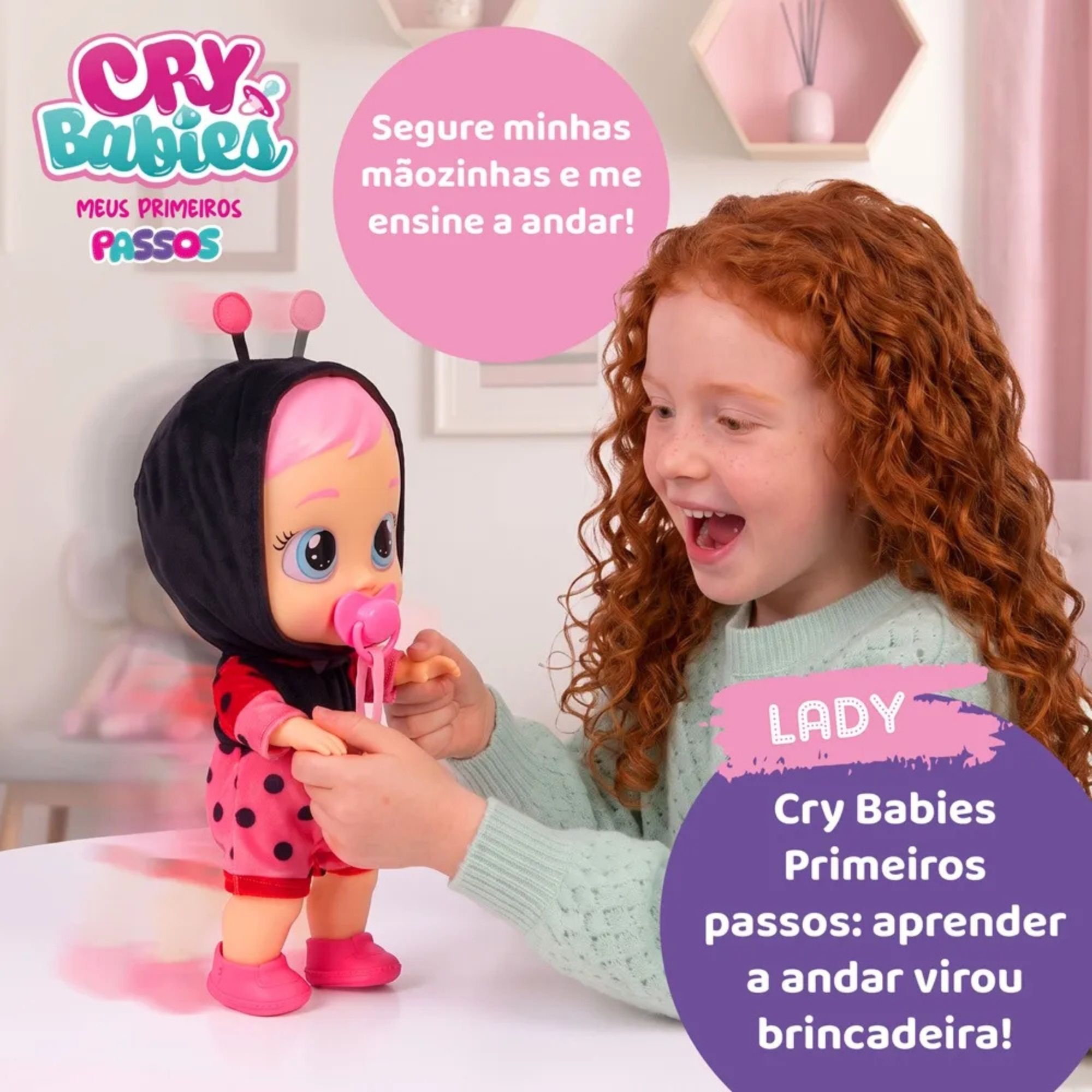 Boneca Cry Babies Lady Anda de Verdade, Emite Sons e Chora Lágrimas Reais Multikids - BR2797