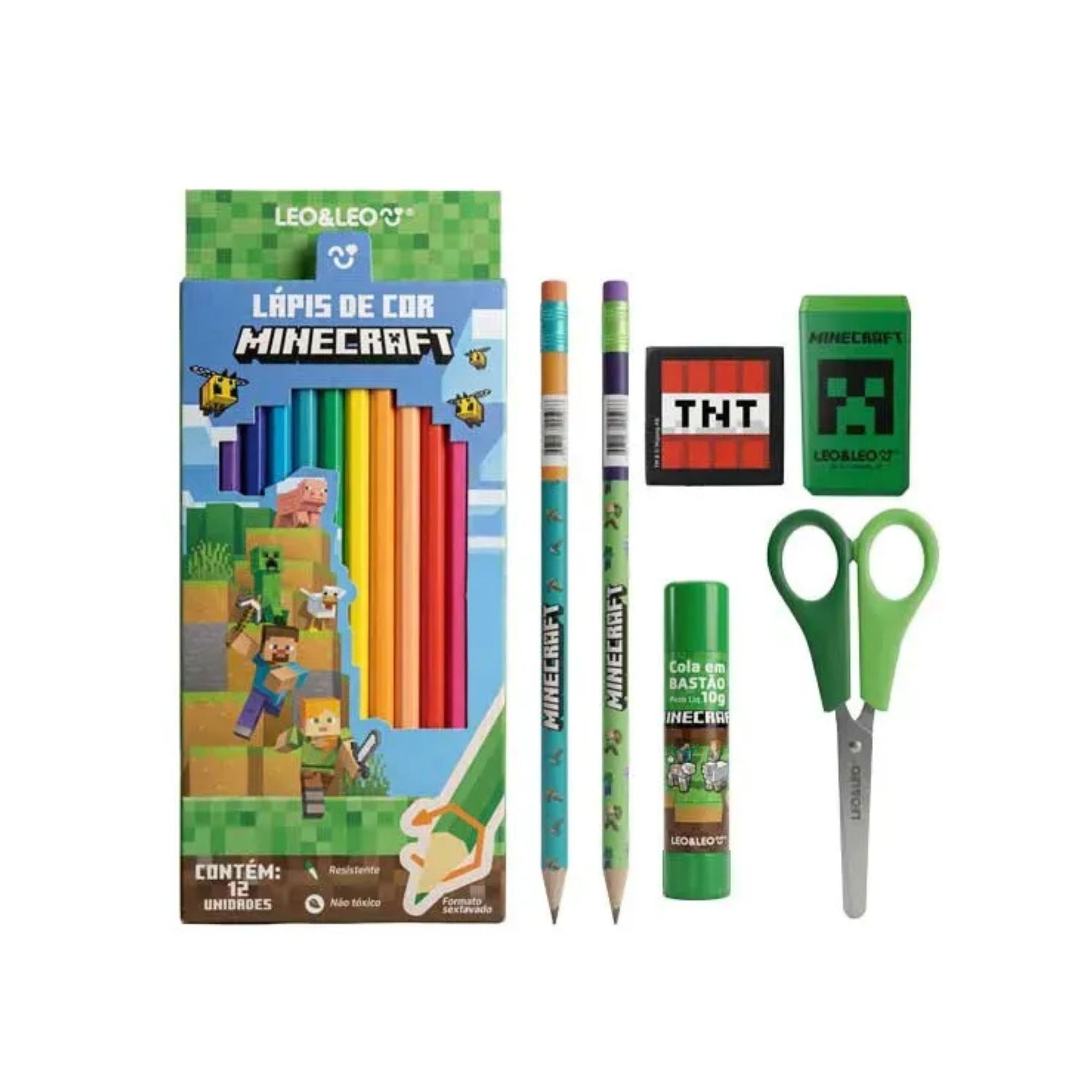 Kit Escolar Minecraft 18 itens Leo&Leo Leonora - 10668