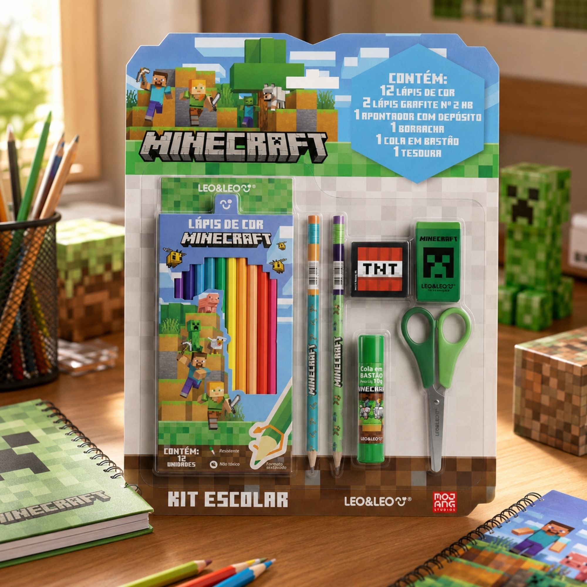 Kit Escolar Minecraft 18 itens Leo&Leo Leonora - 10668