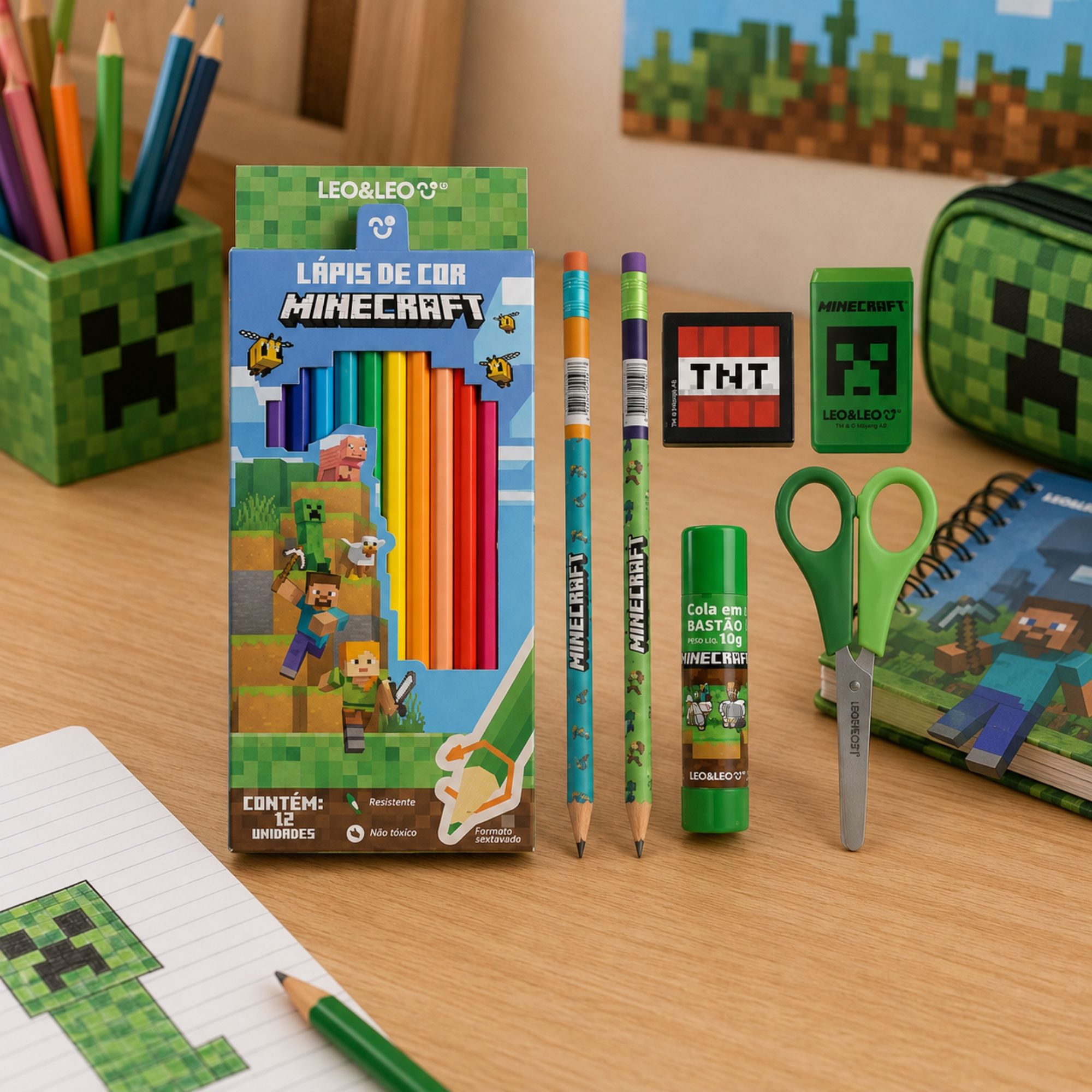 Kit Escolar Minecraft 18 itens Leo&Leo Leonora - 10668
