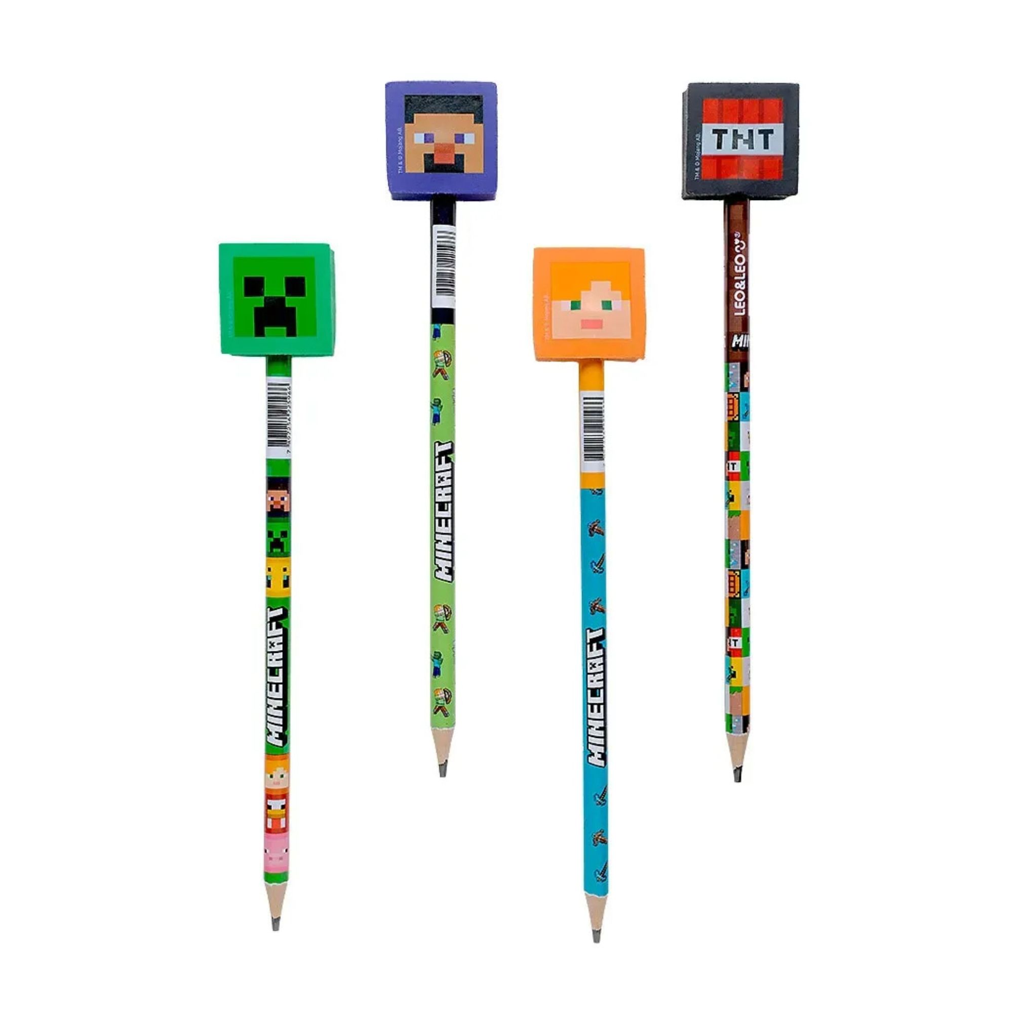Lápis HB com Borracha Minecraft Pote c/ 30 unidades Leo&Leo Leonora - 10671