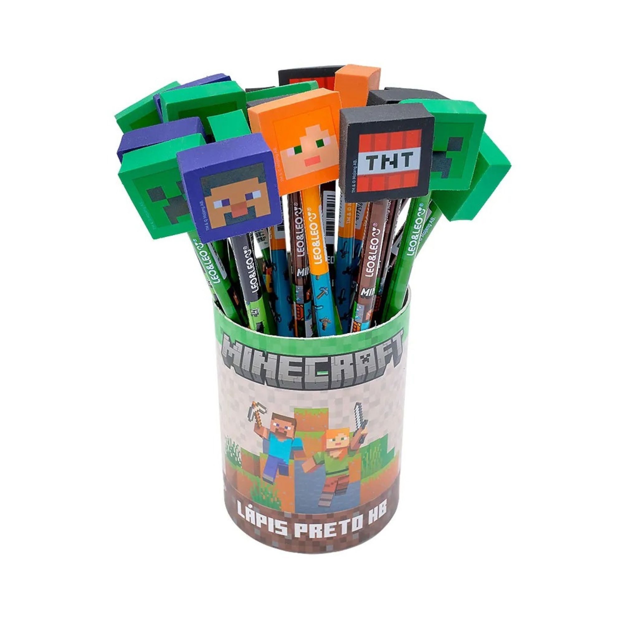 Lápis HB com Borracha Minecraft Pote c/ 30 unidades Leo&Leo Leonora - 10671