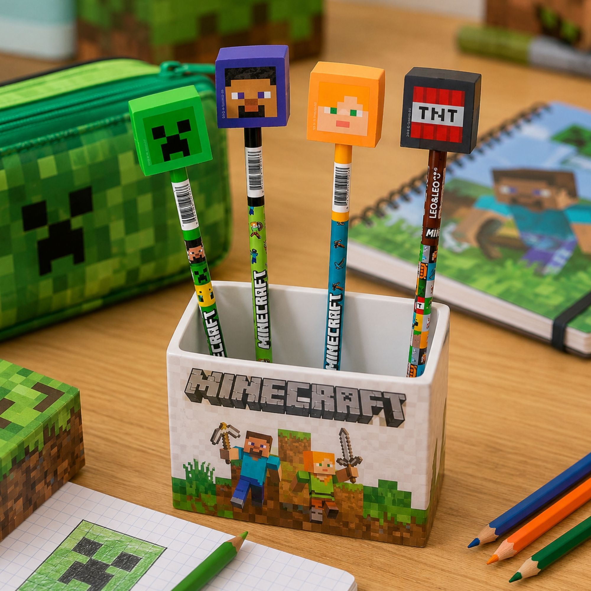 Lápis HB com Borracha Minecraft Pote c/ 30 unidades Leo&Leo Leonora - 10671
