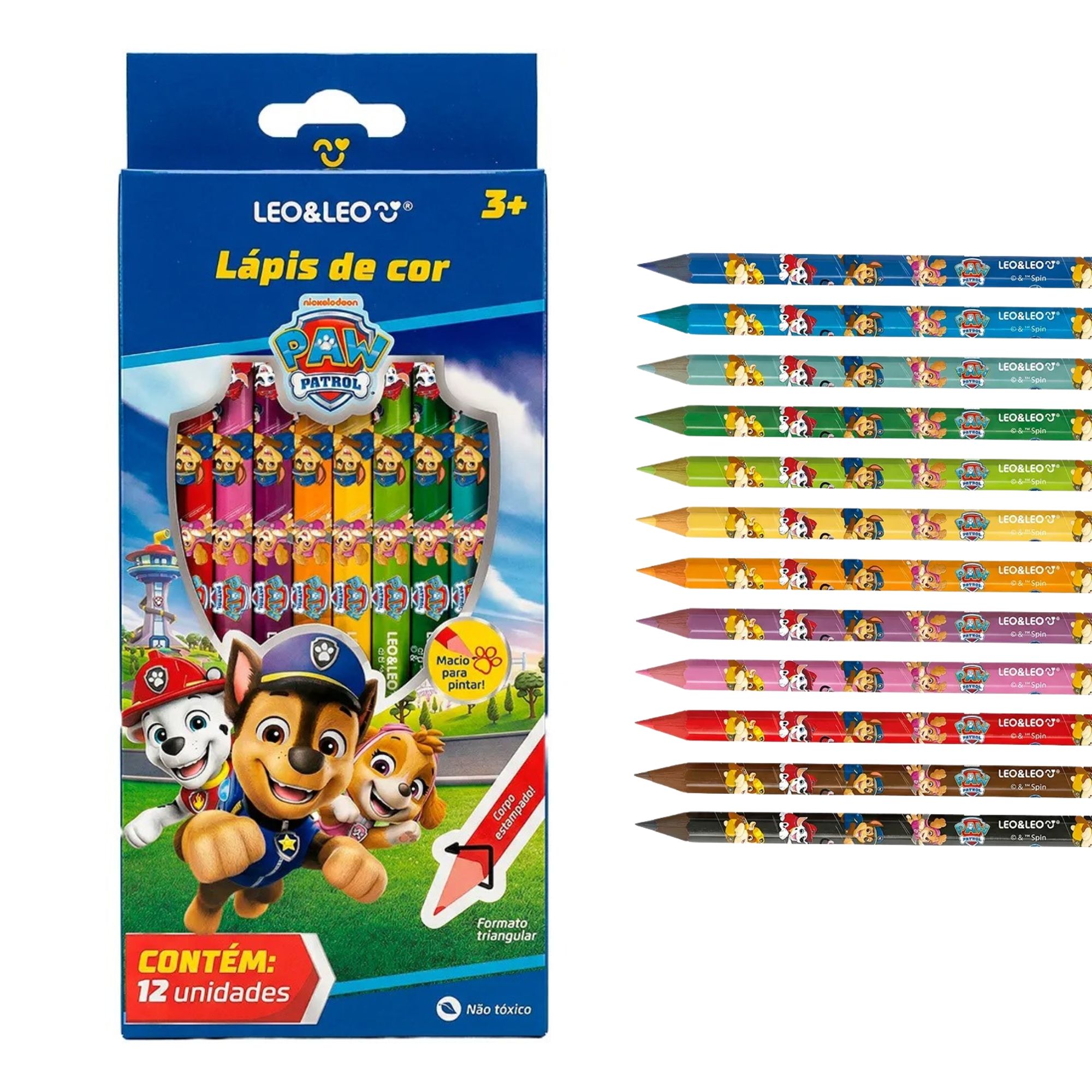 Lápis de Cor Patrulha Canina Formato Triangular 12 Cores Leo&Leo Leonora - 10678