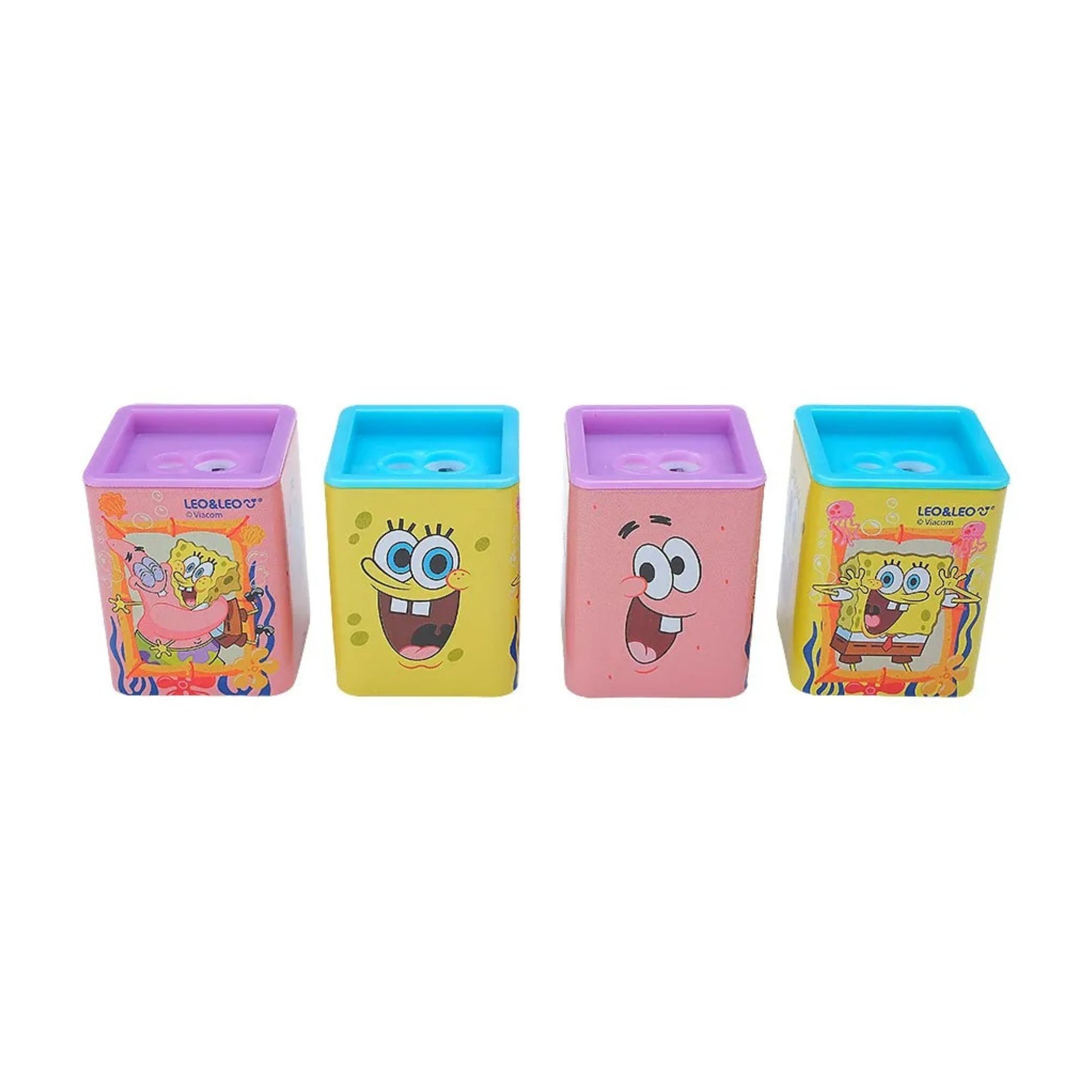 Apontador Latinha Bob Esponja Quadrado Duplo com Depósito (Display c/ 12 unidades) Leonora - 10715