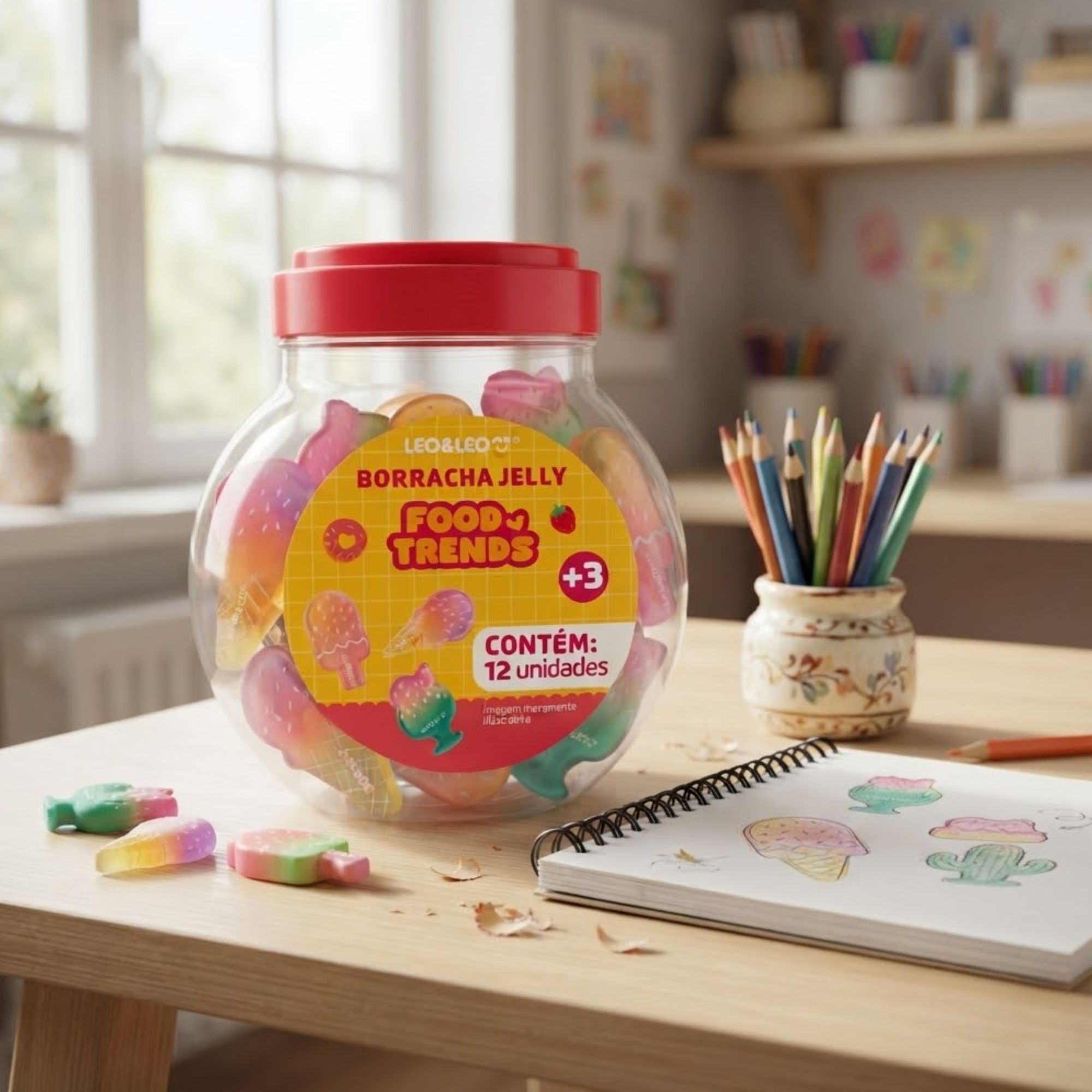 Pote com 12 Borrachas Food Trends Jelly Transparente Leo&Leo Leonora - 10734